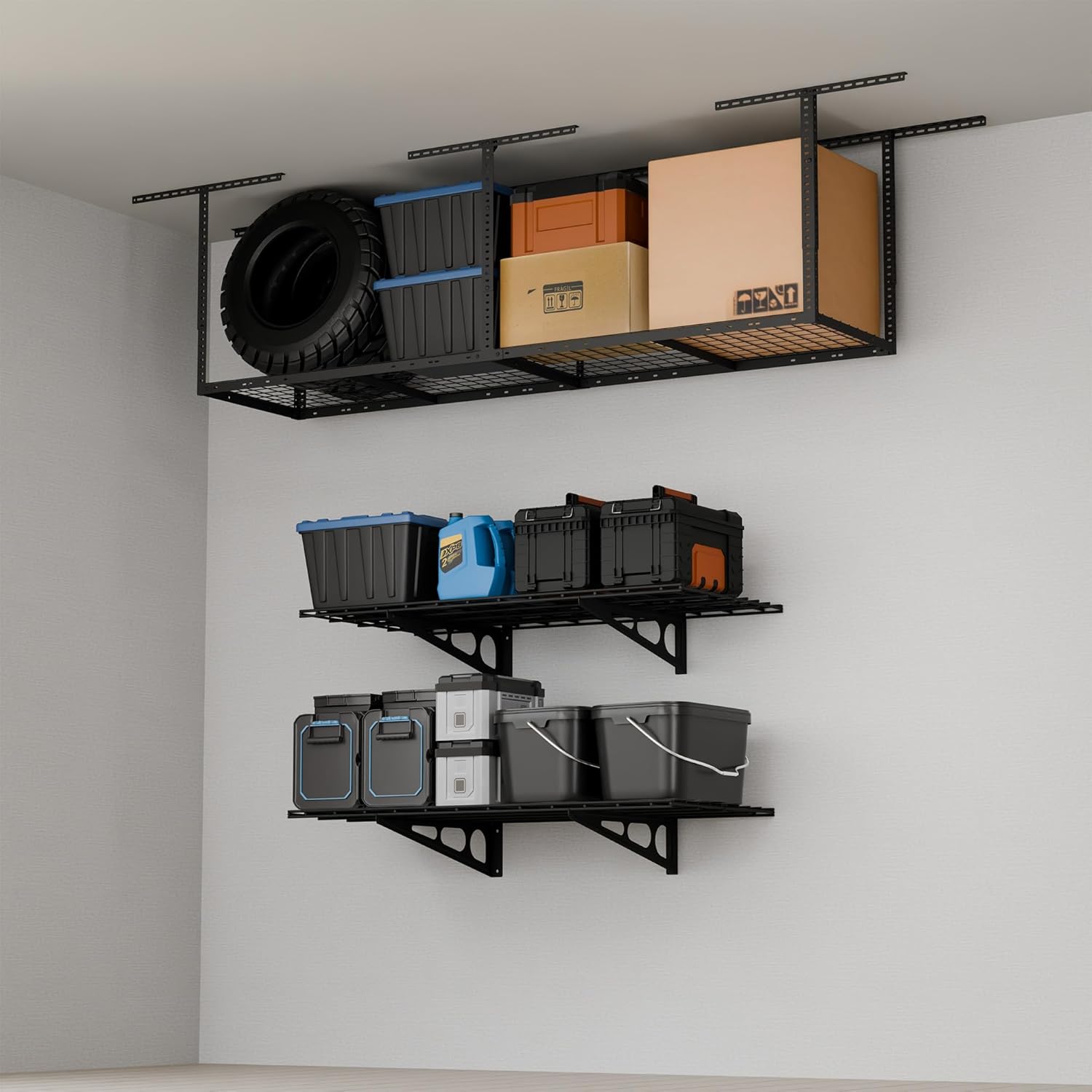 FLEXIMOUNTS Garage Storage Bundle – 2-Pack 2x4ft Wall Mounted Floating Shelves (24