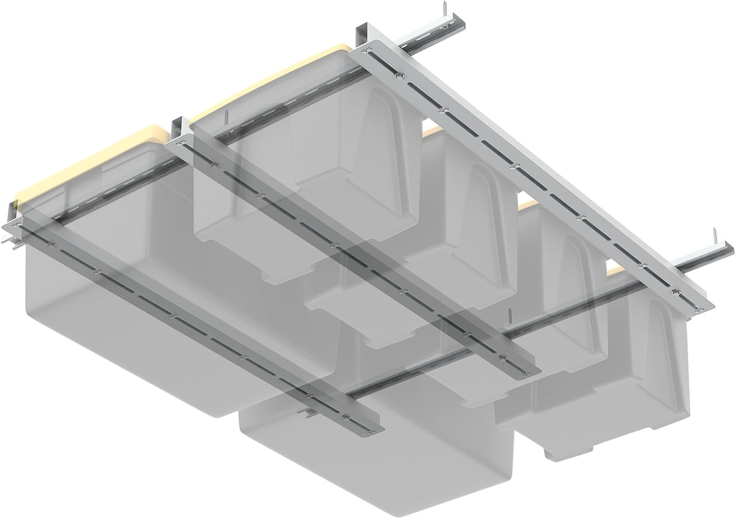 WALMANN Overhead Tote Storage Rail System, Garage Ceiling Bin Storage Rack Heavy Duty Adjustable Tote Slide Rails(White, Bins not Included)
