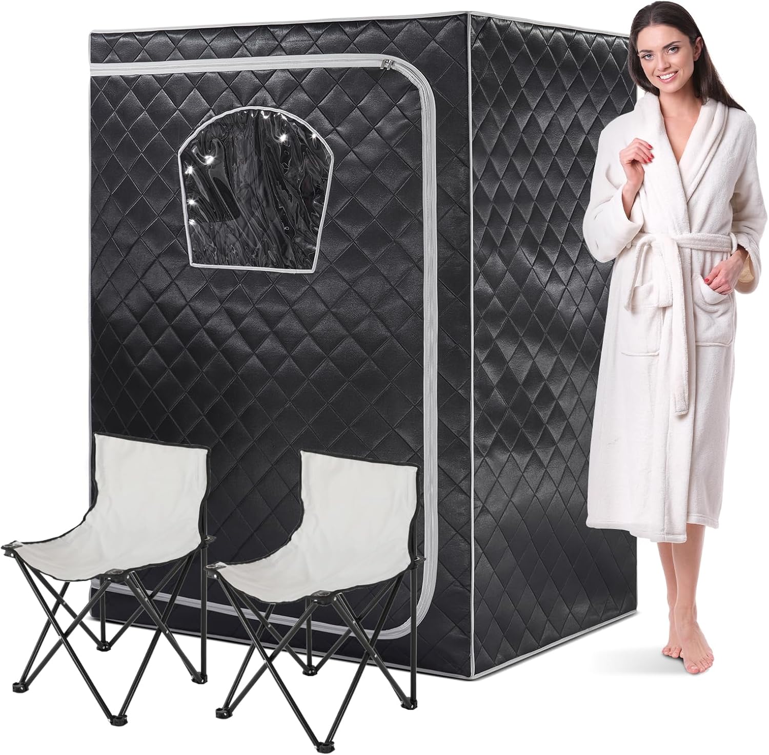 Gollense Portable Infrared Sauna for Home Spa | Full Size 2 Person Sauna | Full Body Personal Far Infrared Sauna Tent | with 2 Foldable Chairs, Black