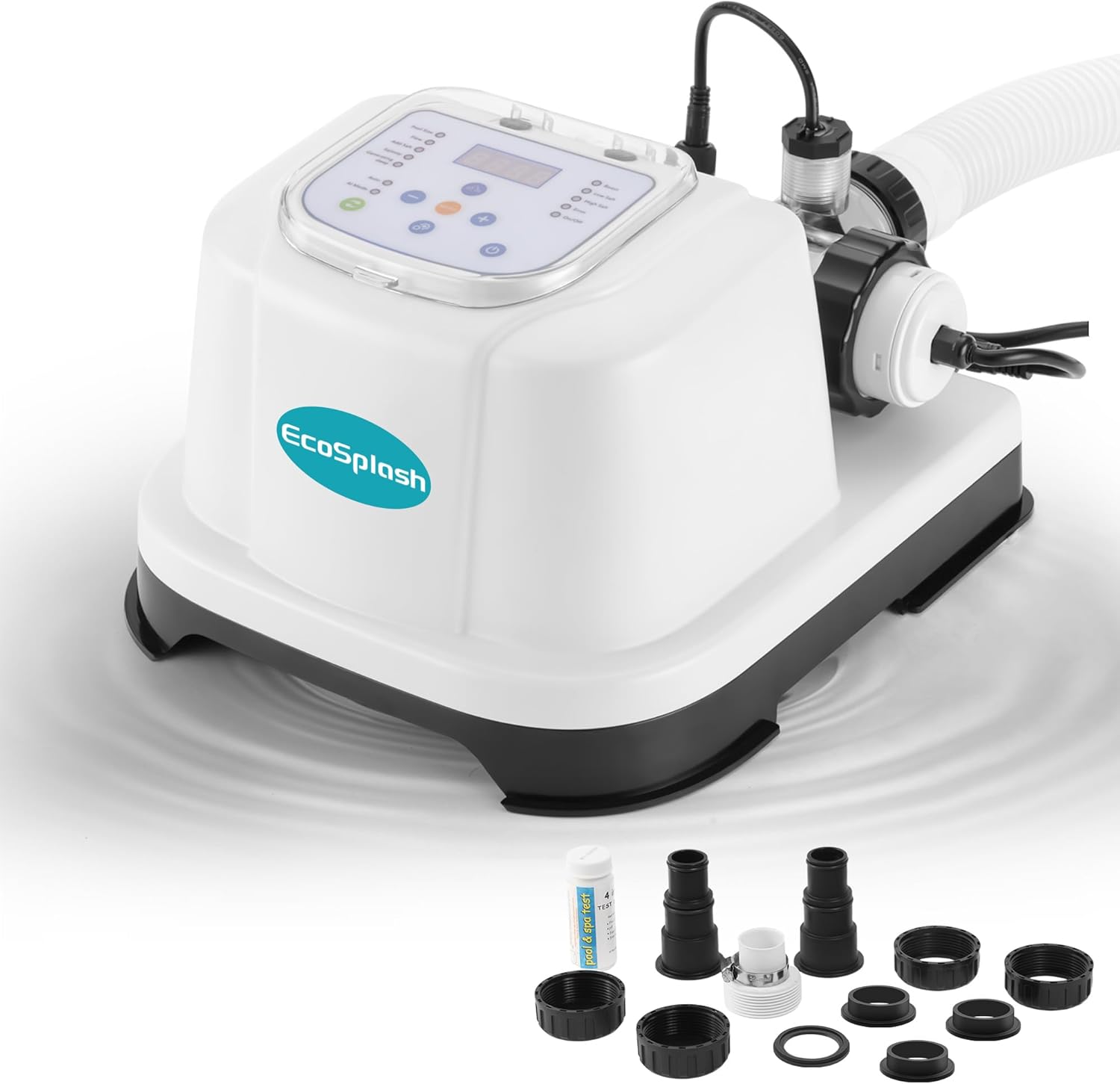 Automatic Saltwater Chlorinator for Above-Ground Pools – High-Efficiency Pool Salt Water Chlorination System up to 20,000 Gallons with Self-Cleaning Cell, Adapter and Test Strip