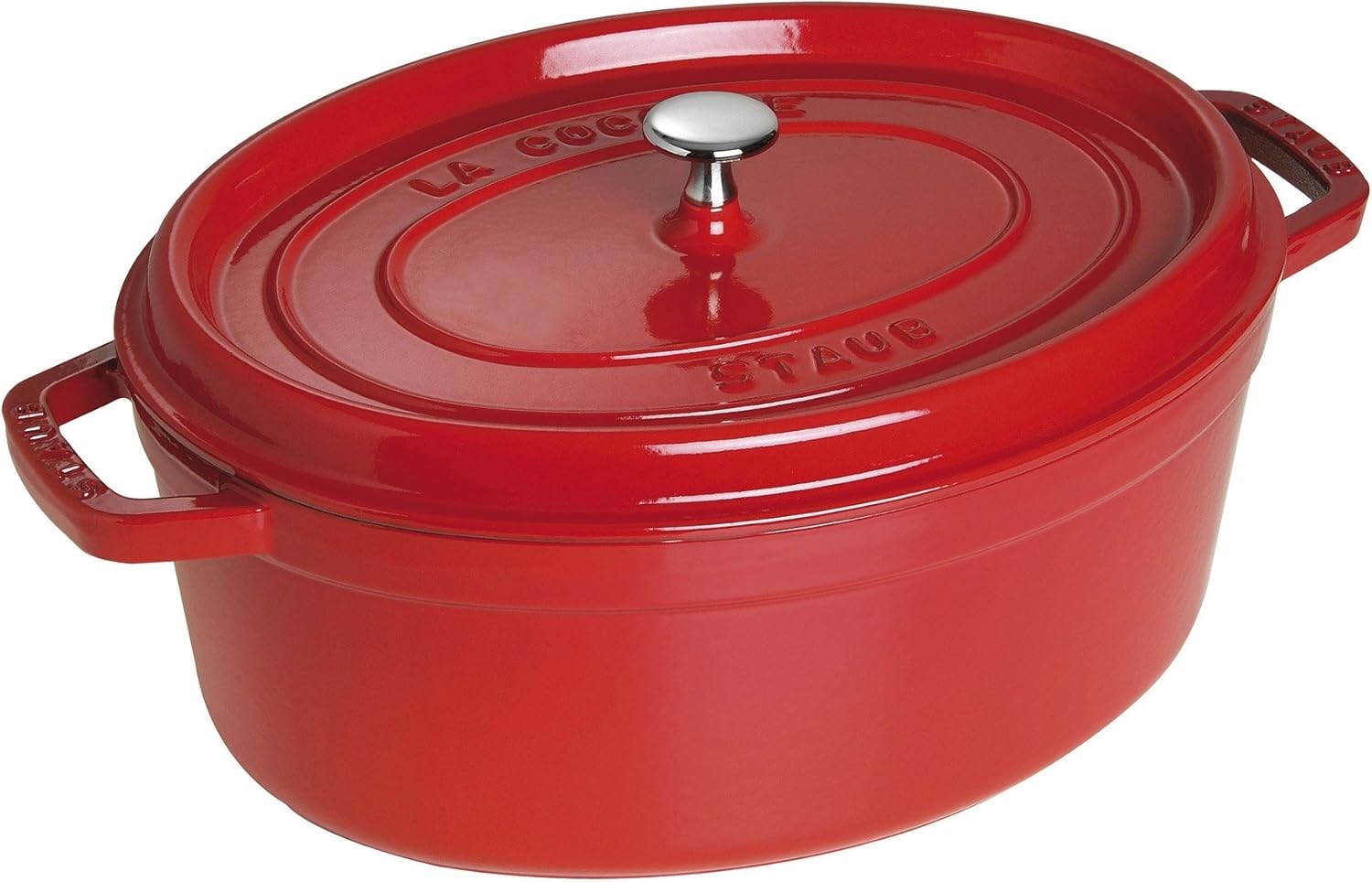 STAUB Cast Iron Dutch Oven 7-qt Oval Cocotte, Made in France, Serves 7-8, Cherry
