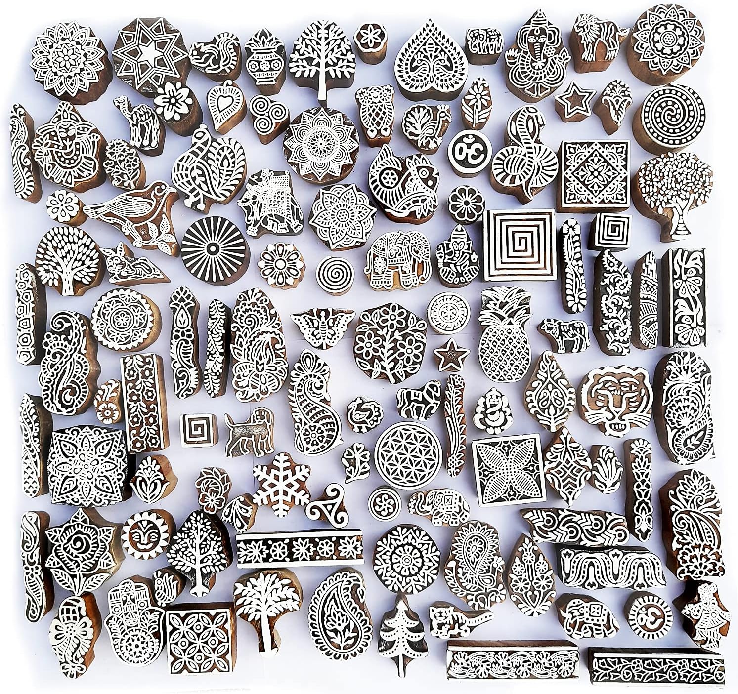 Royal Kraft Assorted Wooden Block Printing Stamps (Set of 100) Bulk01_100