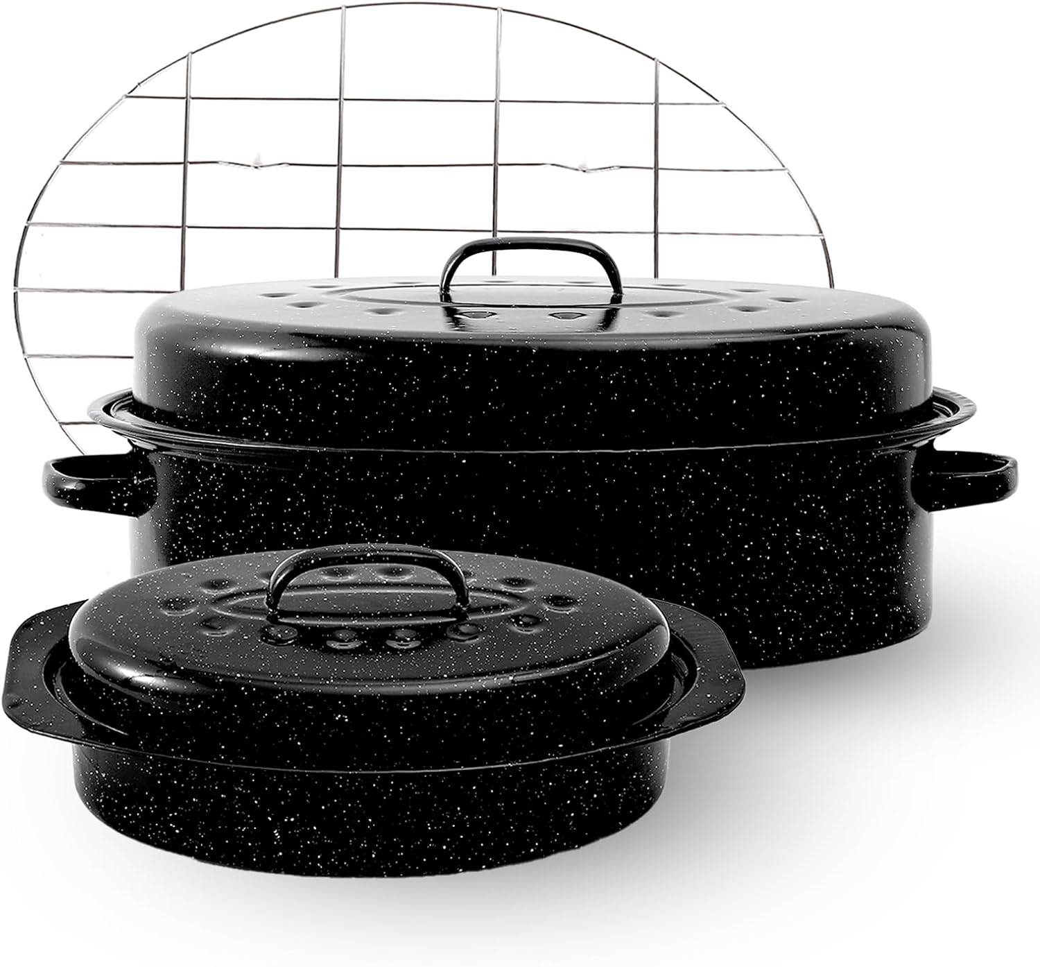 Enamel Roaster Pan With Lid and Rack Set 13