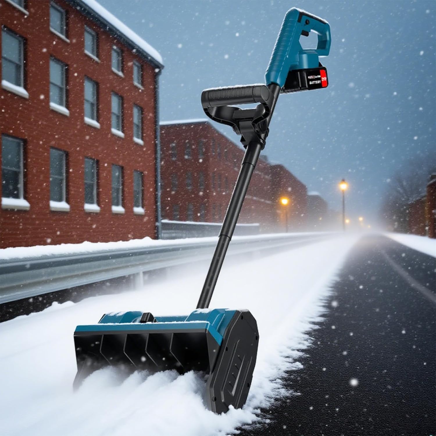 Electric Snowplow, Handheld Snowplow, Lightweight for Home use, Cordless, Rechargeable Snowplow, Safety Switch, Snow Removal Tool, Suitable for All Surfaces, Foldable Snowplow. Onebattery