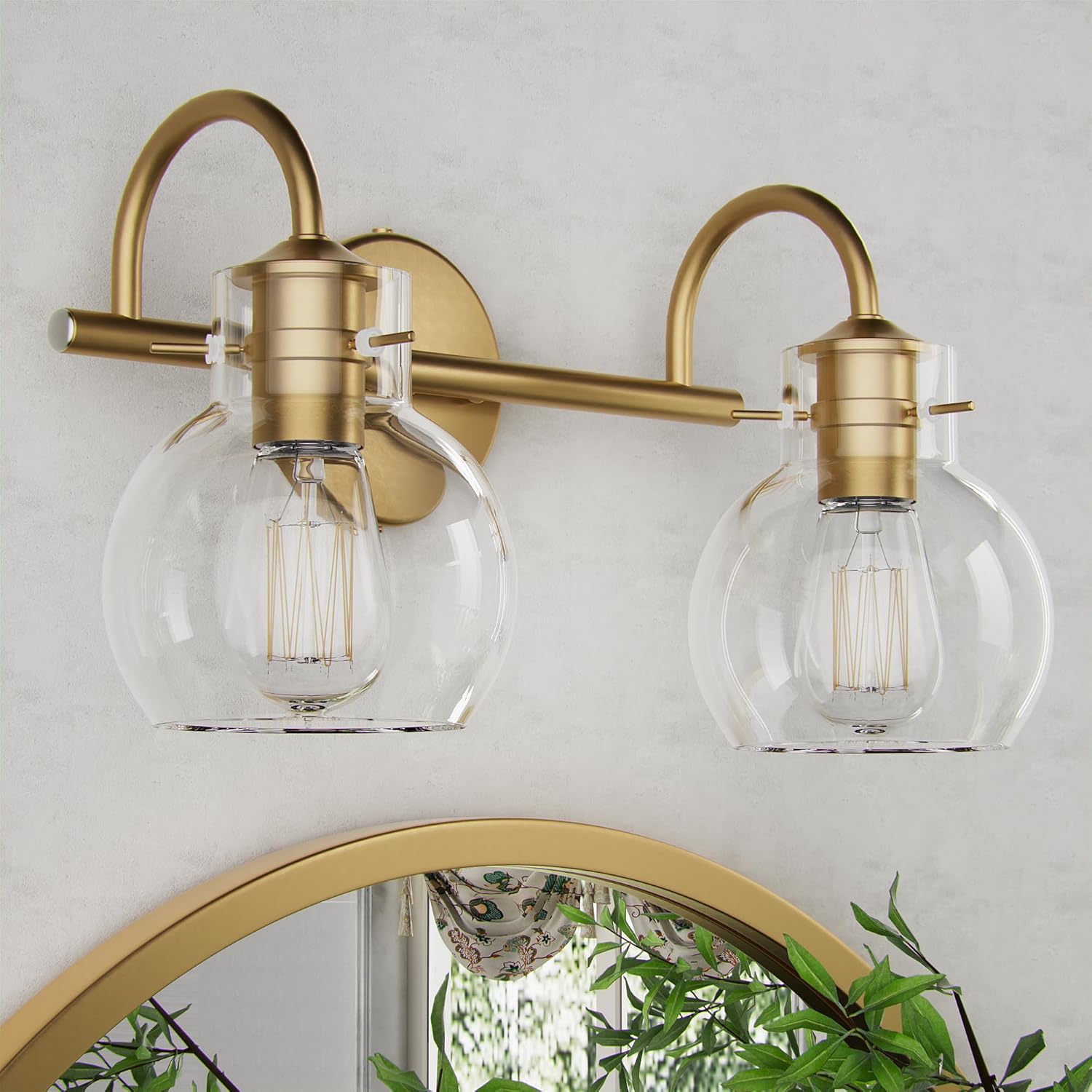 2-Light Gold Bathroom Light Fixture, Modern Bathroom Vanity Light Over Mirror Two Light Brushed Gold Vanity Lights for Wall Sconce Lighting, E26 Base,Gold