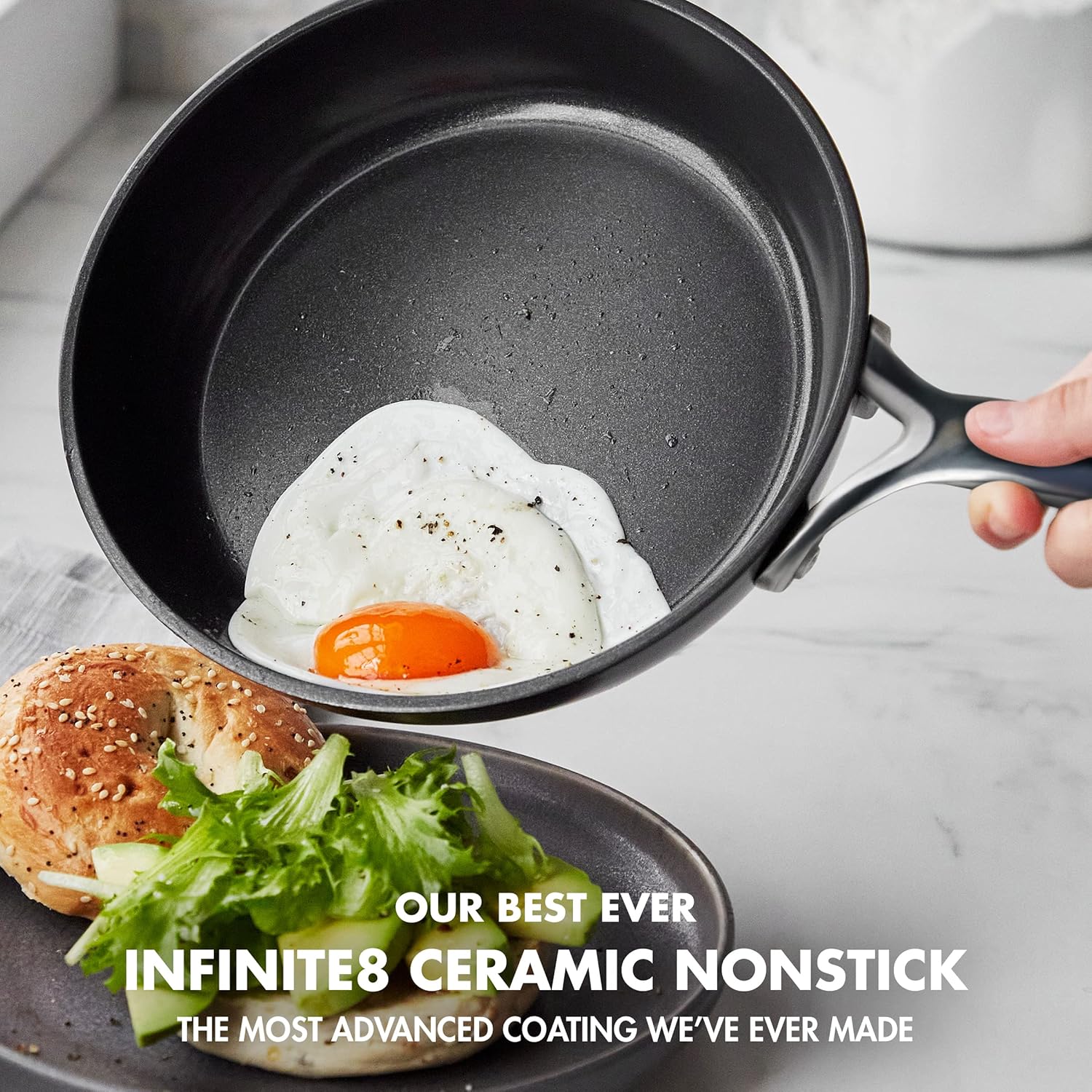 GreenPan GP5 Hard Anodized Healthy Ceramic Nonstick 14 Piece Cookware Pots & Pans Set,Heavy Gauge Scratch Resistant, Stay Flat Surface,Induction, Mirror Finish Handle,Oven Safe, PFAS-Free, Black