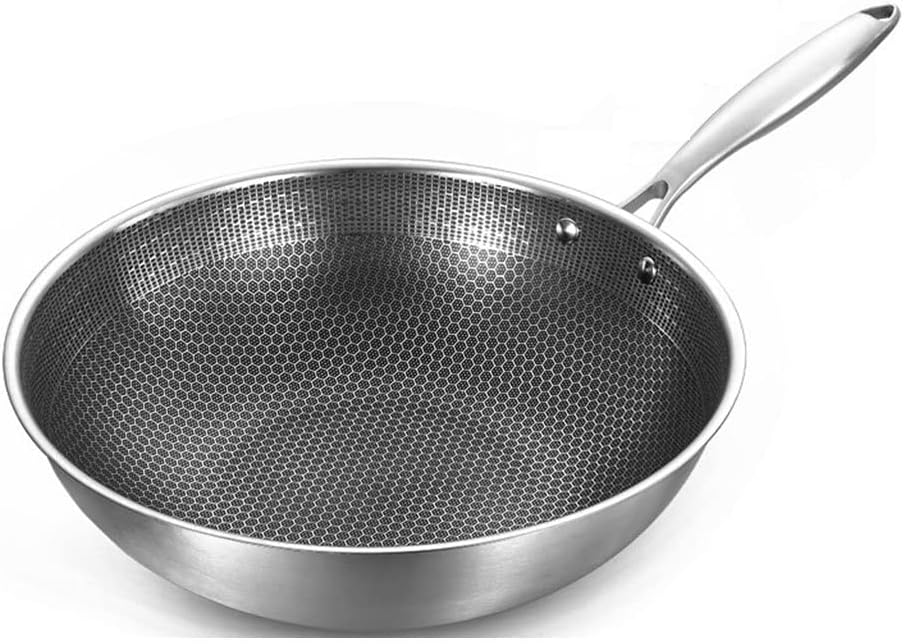 32cmstainless Wok Pan Uncoated Fying Steel Forging For Electric, Induction And Gas Stoves