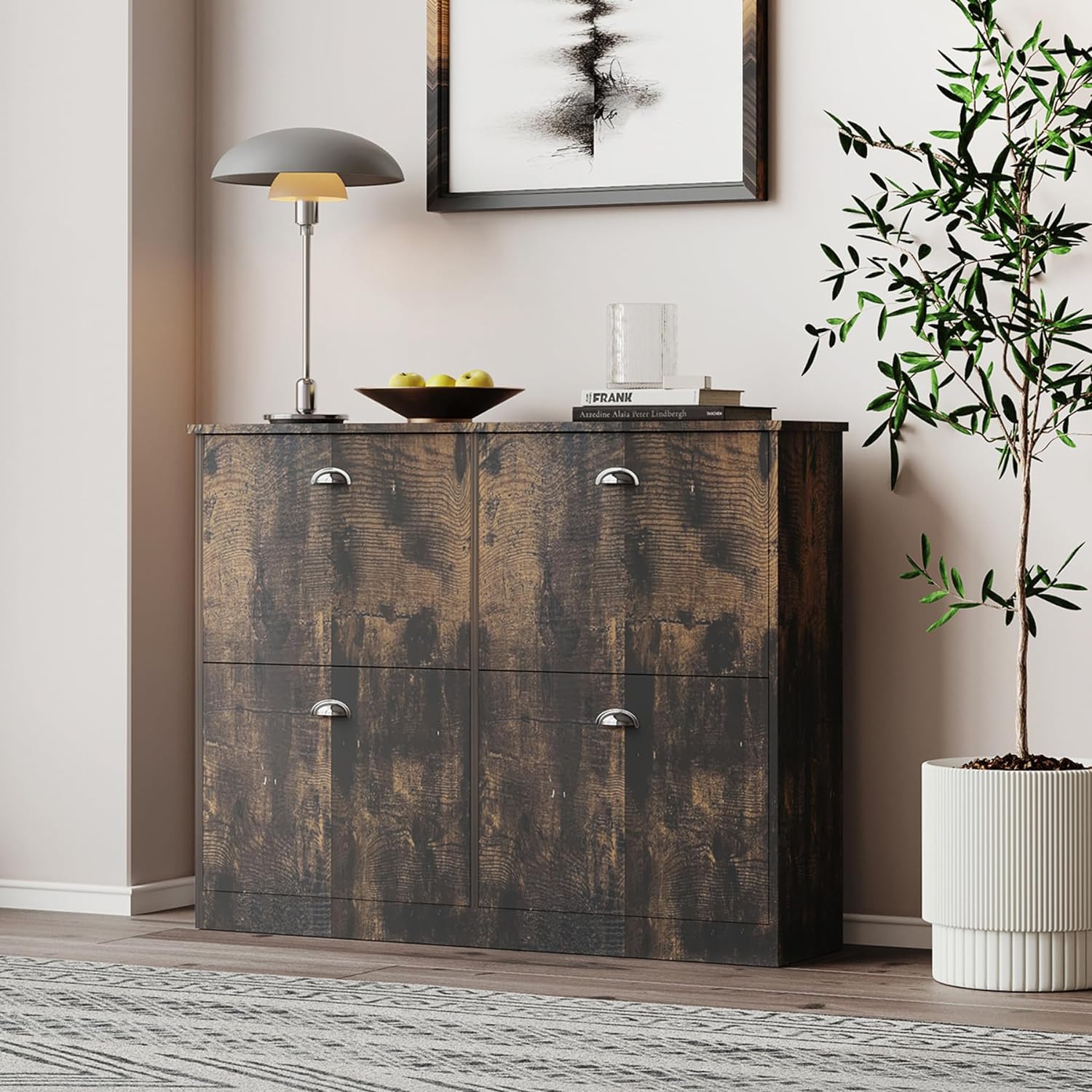 MIRROTOWEL Shoe Cabinet,Hidden Slim Narrow Shoe Rack Cabinet with 4 Drawers for Entryway, Foyer,Hallway,Bedroom,Original Wood Color