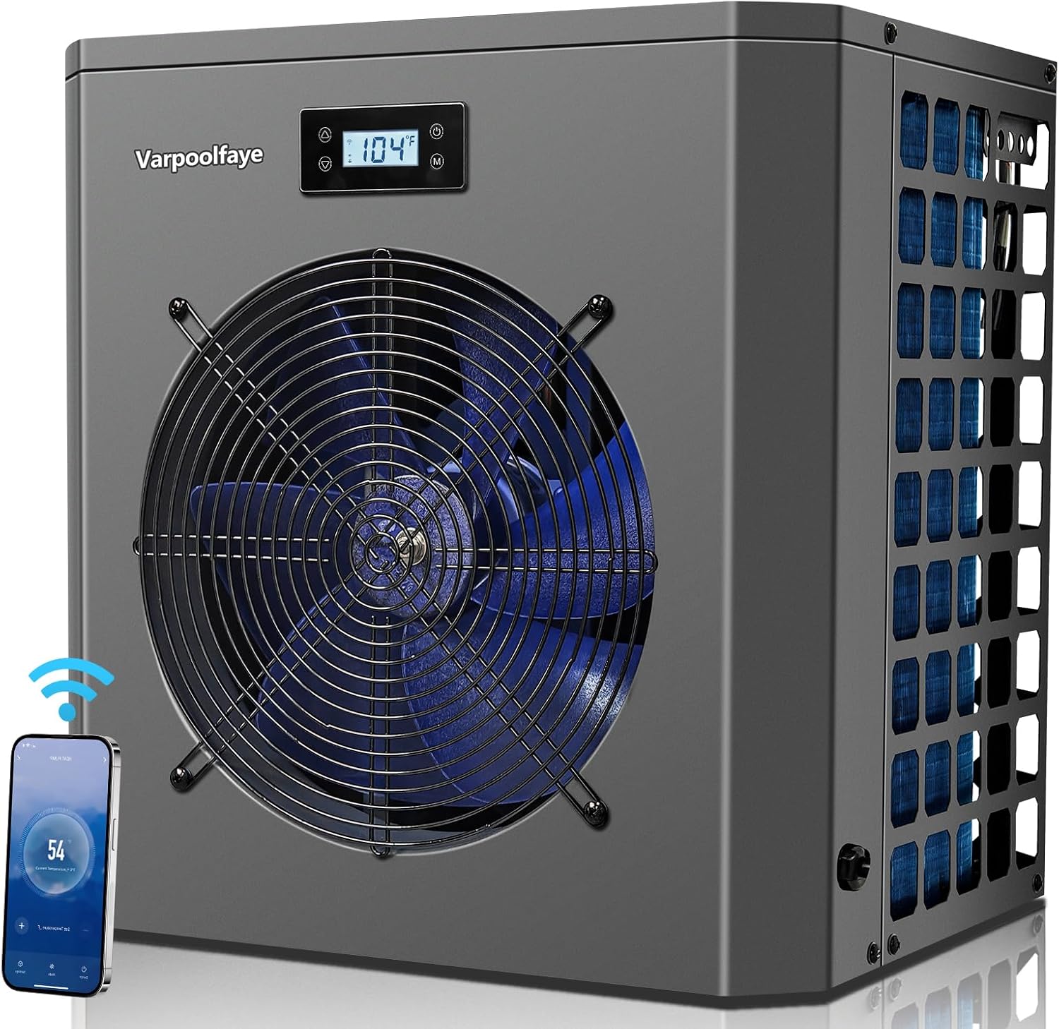 16000 BTU Electric Pool Heater For Above Ground Pool 5000 Gallon Swimming Pool Heat Pump Heating Cooling Mode WiFi Control Schedule Pool Heater 120V 60Hz