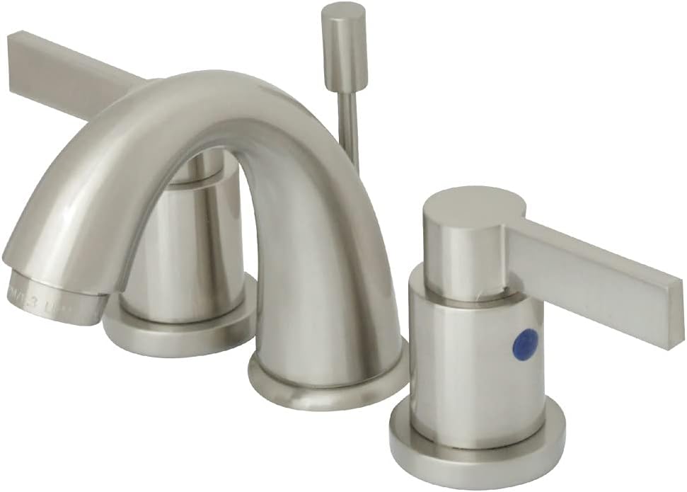 Kingston Brass KB8918NDL 3-3/4-Inch in Spout Reach NuvoFusion Goose Neck Spout Mini Widespread Lavatory Faucet with Brass Pop-Up, Brushed Nickel