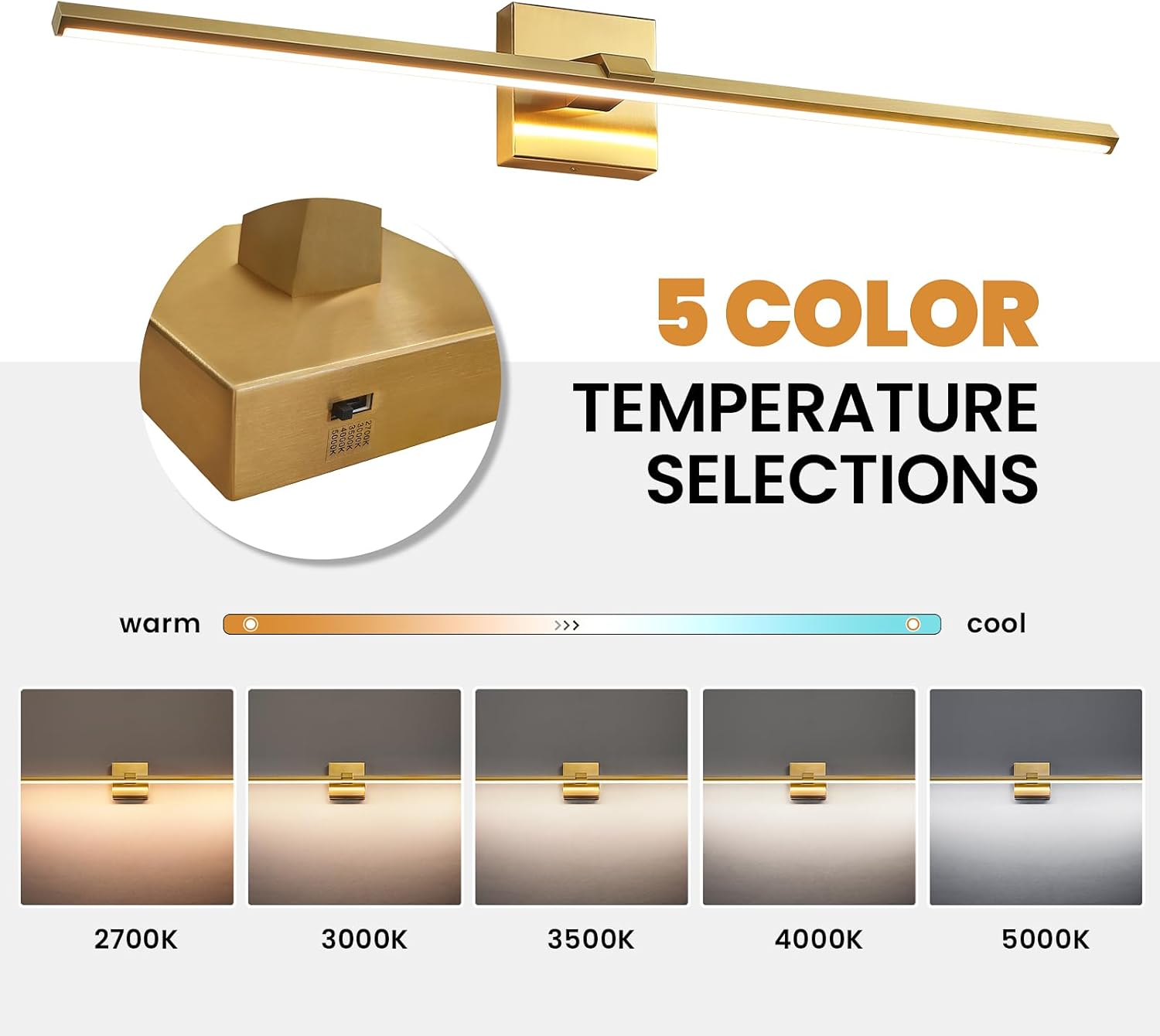 Gold Bathroom Light Fixtures 32 inch Modern Brushed Gold Vanity Light Bar for Bathroom 24W Dimmable 5CCT LED Vanity Lighting Fixture Over Mirror