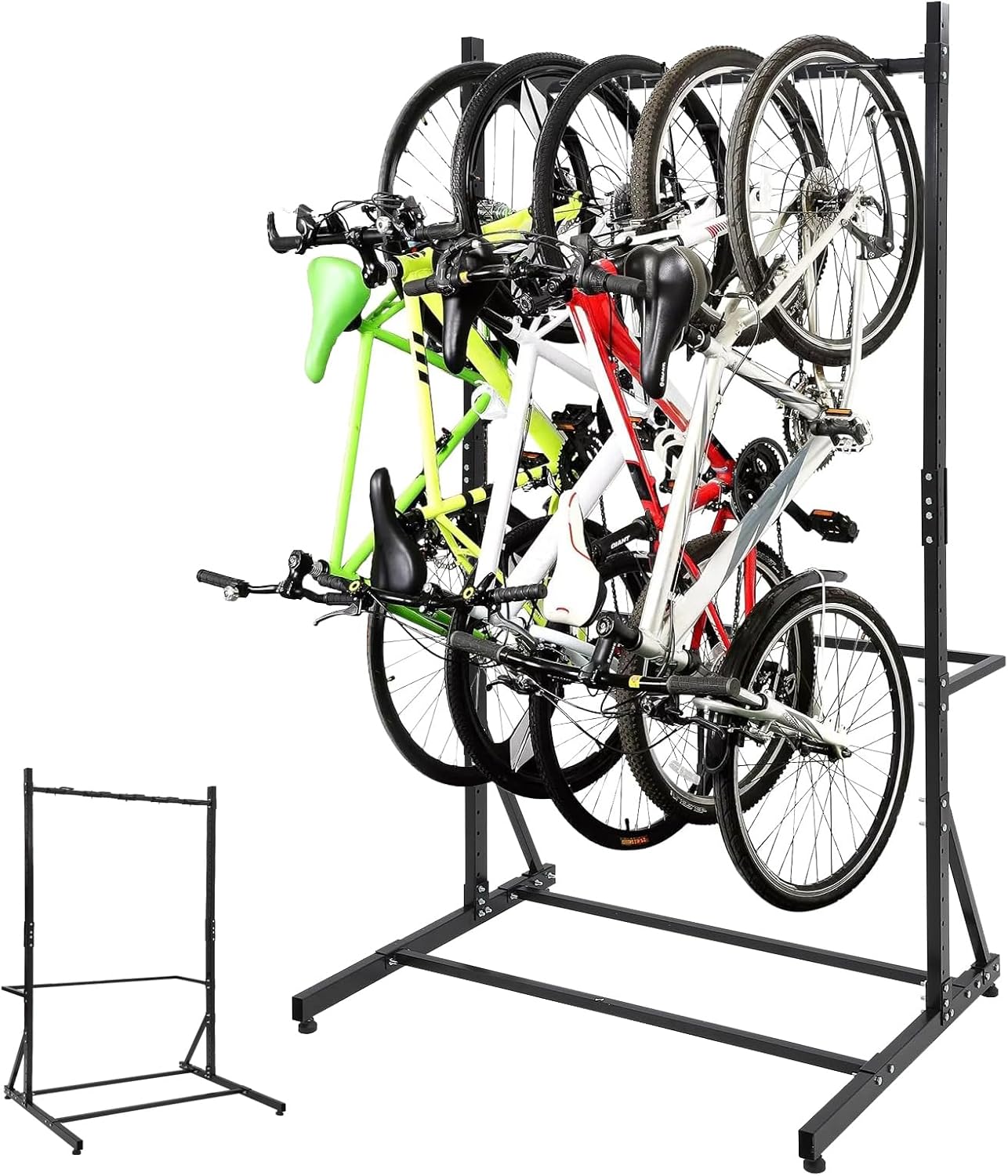 Freestanding Vertical Bike Rack for 5 Bicycles-Adjustable Upright Bike Stand Organizer, Heavy-Duty Bicycle Storage Rack for Home & Garage (300 Lbs Capacity, Anti-Slip Feet, Easy Assembly)