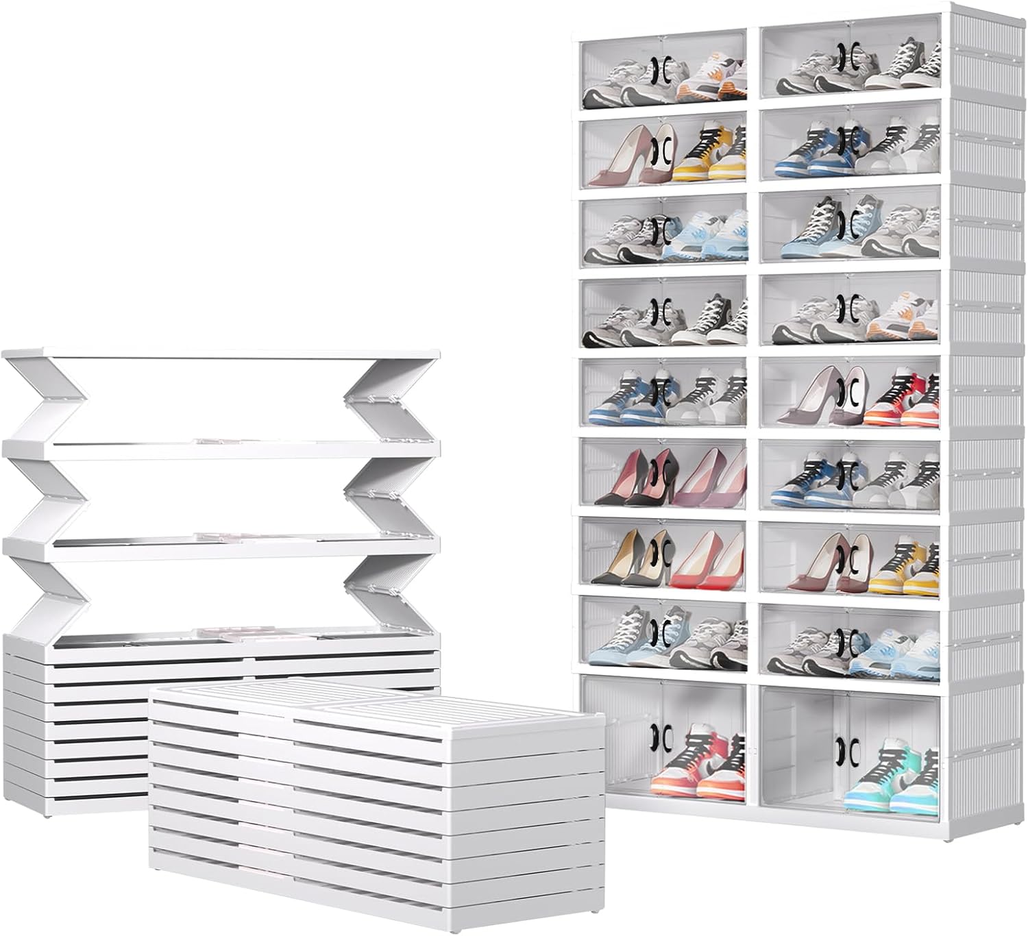 Dollate 9 Tiers 36 Pairs Foldable Shoe Rack, Large Shoe Storage with Magnetic Clear Door, Easy Assembly and Freely Movable Shoes Organizer, Large Capacity Shoe Shelf for Cloakroom, Entryway
