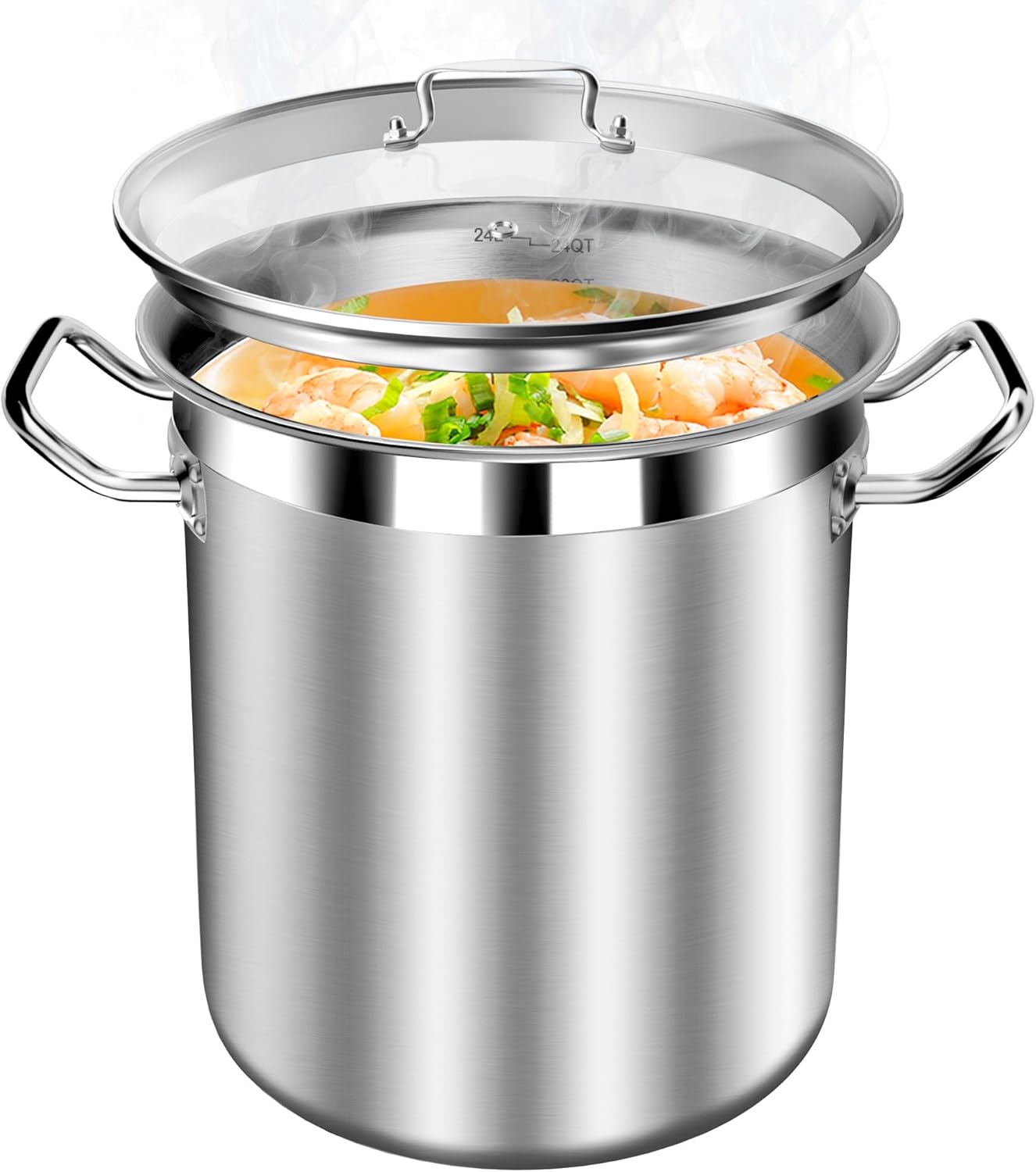 20 Quart Soup Pot with Lid – Stainless Steel Stock Pot, Heavy Duty Cooking Pot for Soup, Pasta, Stew – Induction & Oven Safe, Commercial & Home Use
