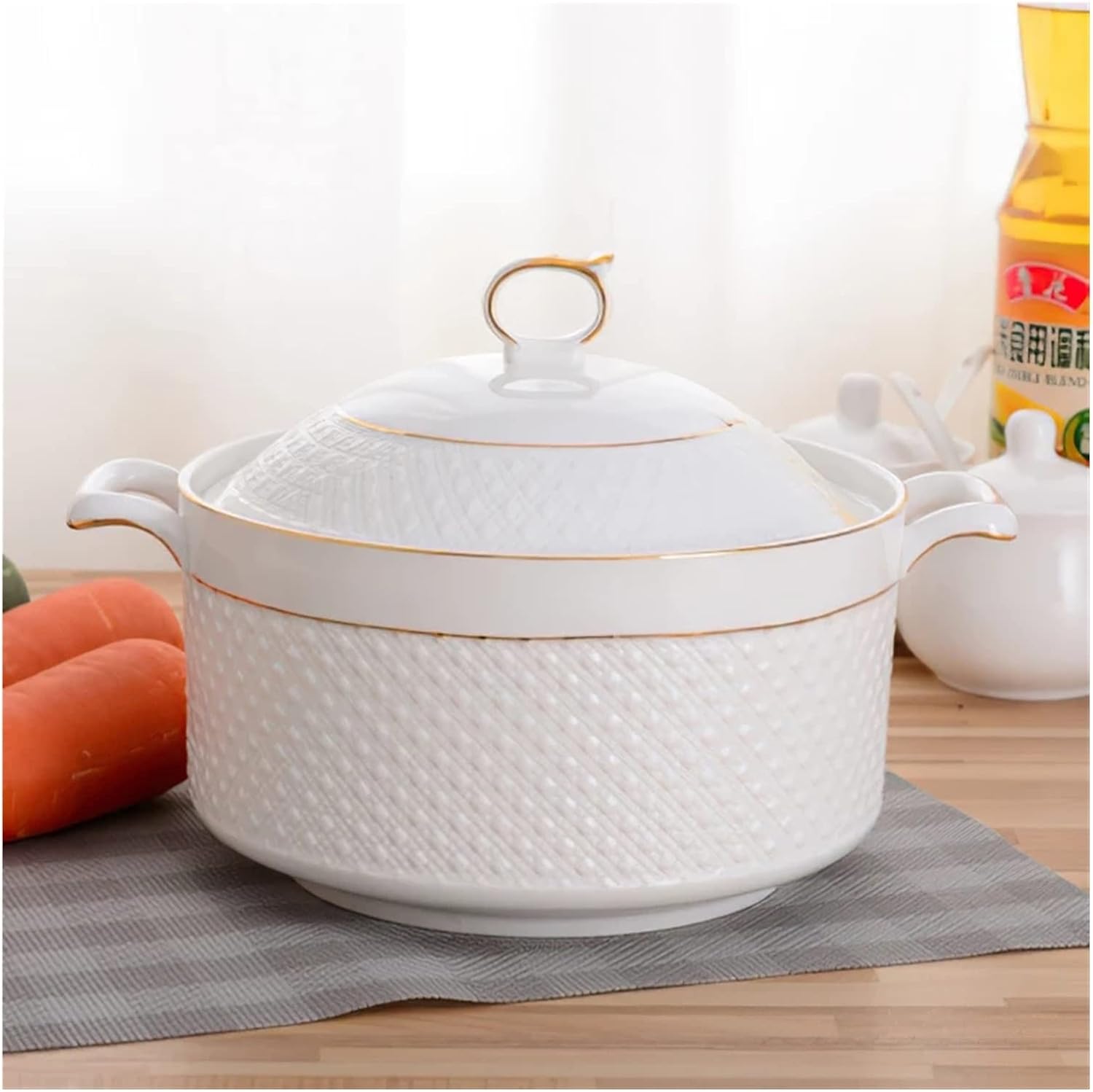 Ceramic Soup Pot Phnom Penh Color Round with Cover Bowl Tableware Household Kitchen Supplies Cooking Utensils