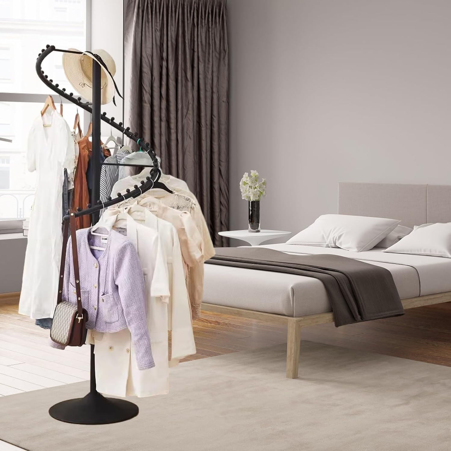 Spiral Rotating Clothing Rack, 38 Ball Heavy Duty Garment Rack, Standing Metal Sturdy Freestanding Hanger For Boutique Bedroom Space Saving (Color : Black, Size : 180cm)