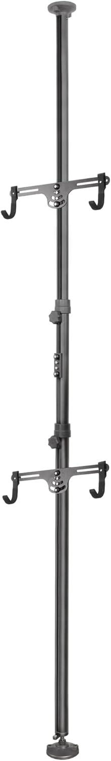 CyclingDeal Floor to Ceiling 2 Bike Storage Stand | Adjustable Aluminum Dual Hanger Pole Rack with Gravity Hooks & Locking Mechanism | Extends 5ft to 10ft | No-Drill Indoor Garage Apartment