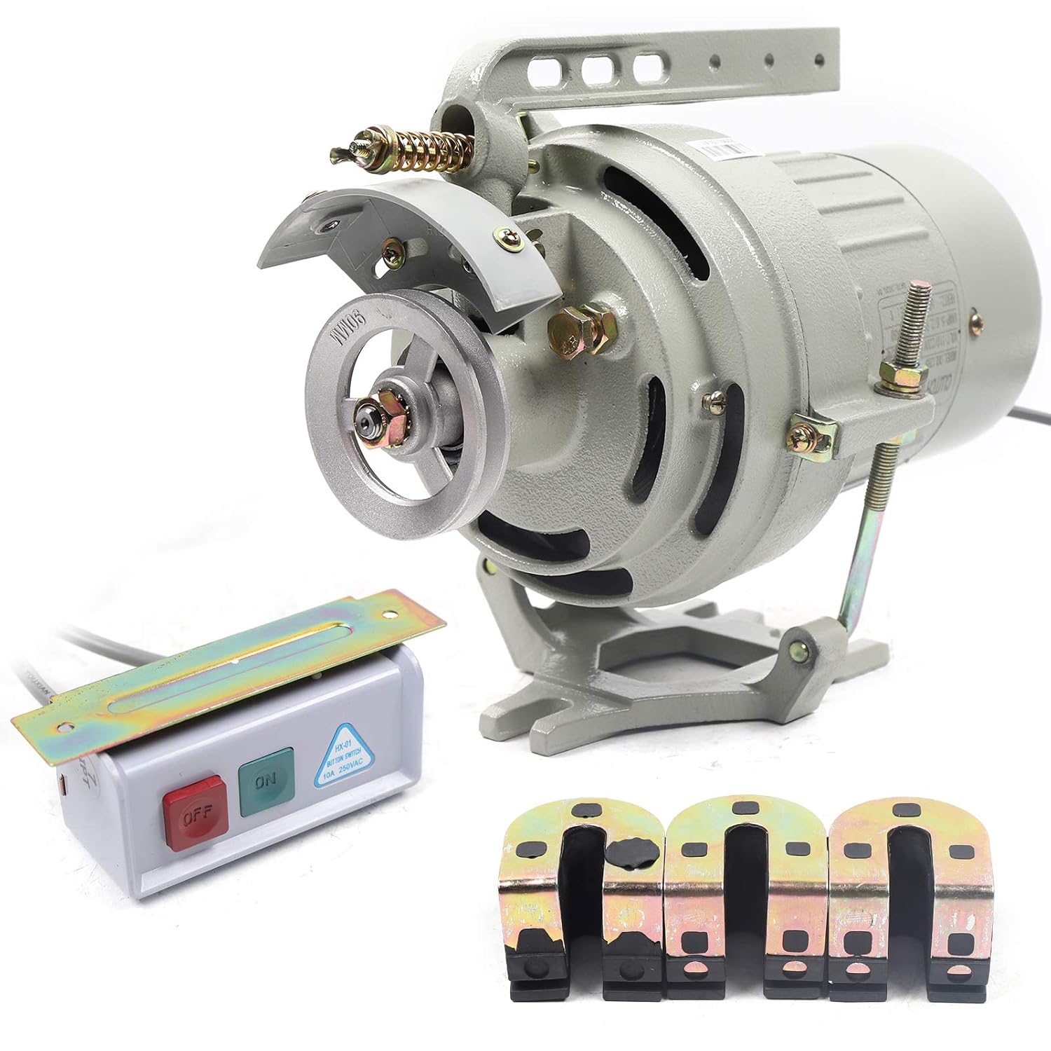 Industrial Sewing Machine Clutch Motor, 400W 3450RPM Electric Sewing Machine Motor with Belt Guard T12 Plug Clutch Motor Grey