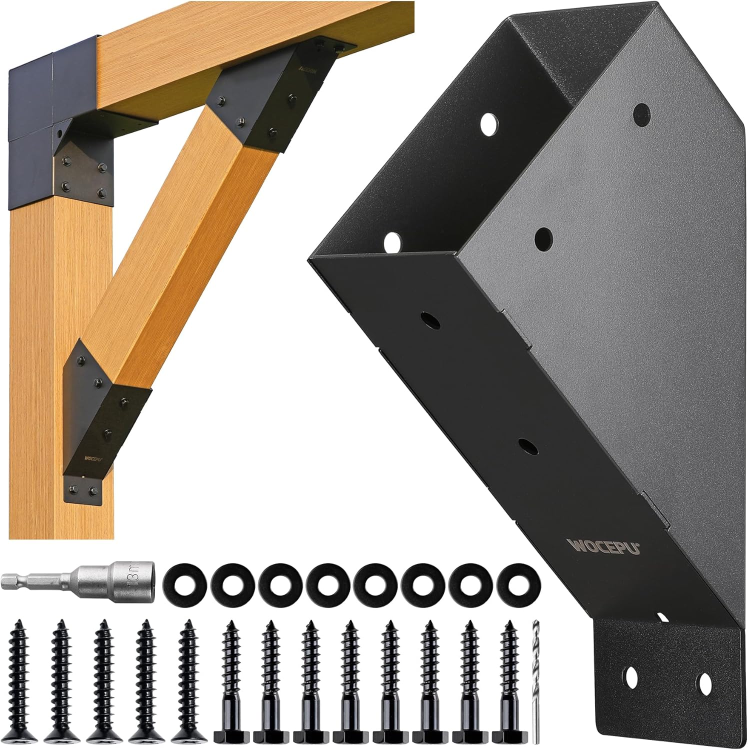 8pack 45 Degree Angle Support Bracket, for 4x6 (Actual 3.5''x5.5'') Pergolas, Gazebo, Deck Porch, Cabin Elevated Wood Support Bracket Support kit (Frosted-Black)