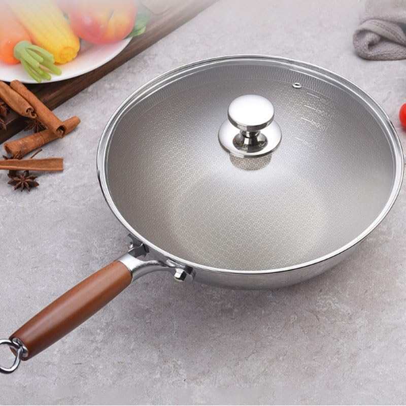The Hybrid Non-Stick Wok Household Frying Pan Stainless Steel Cooking Wok Non-stick No Coating Gas Stove Induction Cooker Family kitchen(24cm)