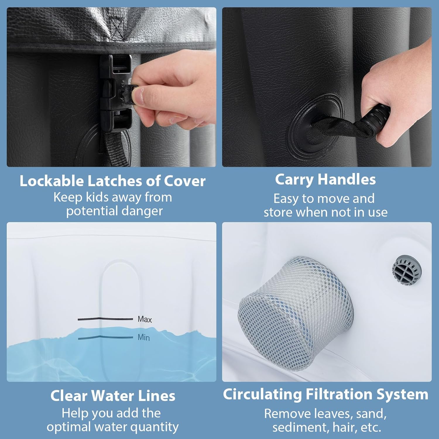 GYMAX Hot Tub, Inflatable Hot Tub with 130 Soothing Bubble Air Jets, Insulated Lockable Cover, Ground Mat & Filter Cartridges, Outdoor Blow Up Spa Tub for Backyard, Patio (Round, 2-4 Person)