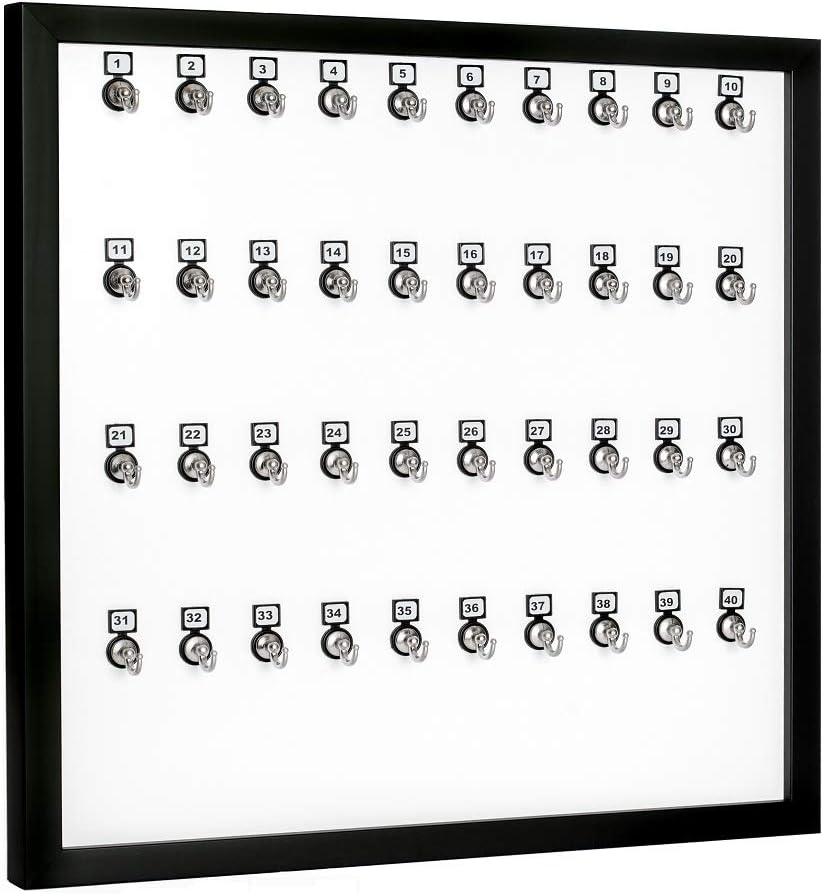 Key Rack, Keystand # 40MNF, Extra Space, Framed 40 Bolted Hook with Number Plate (40 Sets of Tag & Ring Included)