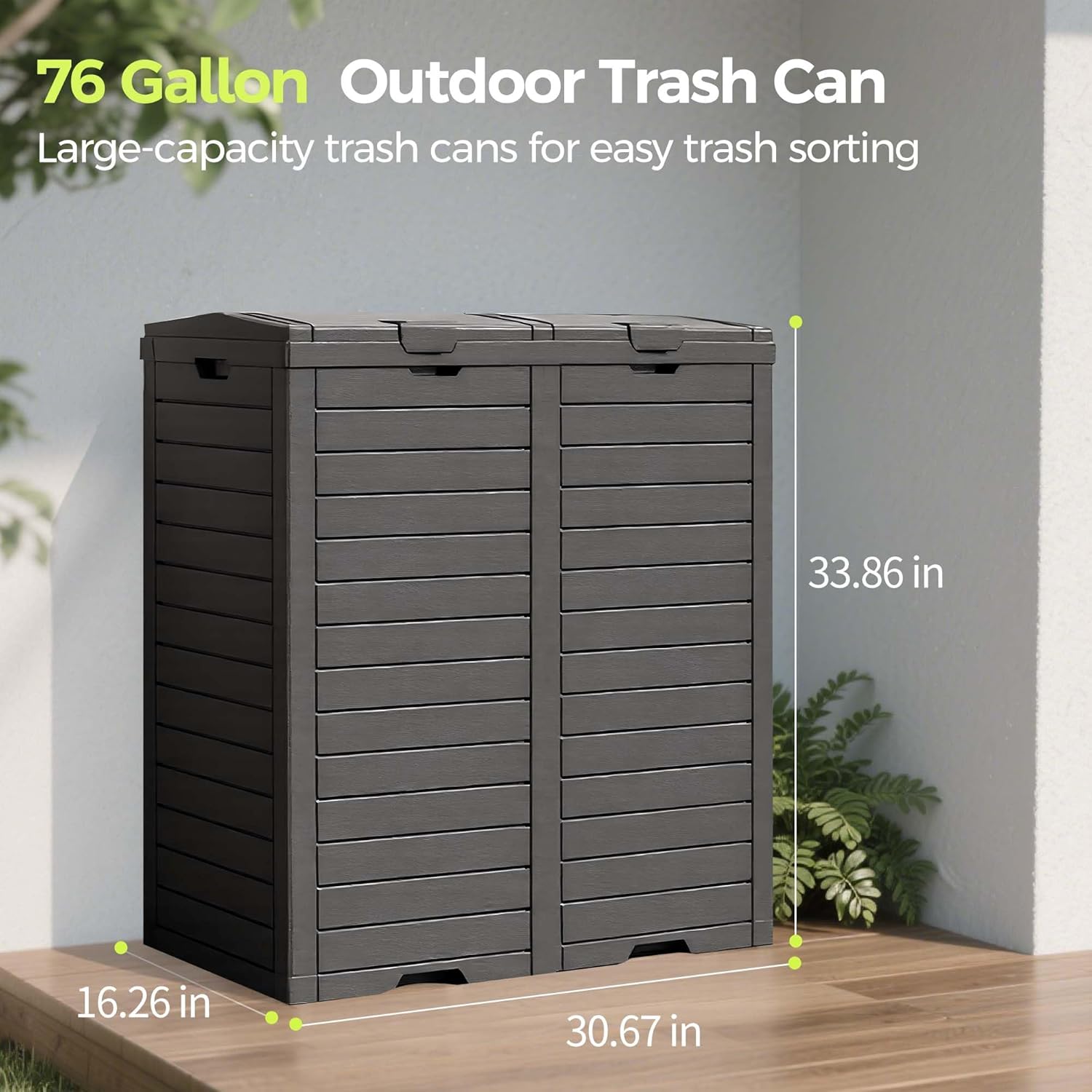 76 Gallon Outdoor Trash Can Waterproof Resin Garbage Can with Tiered Lid & Drip Tray Indoor and Outdoor Use Trash Bin for Patio Kitchen, Backyard & Deck, Black