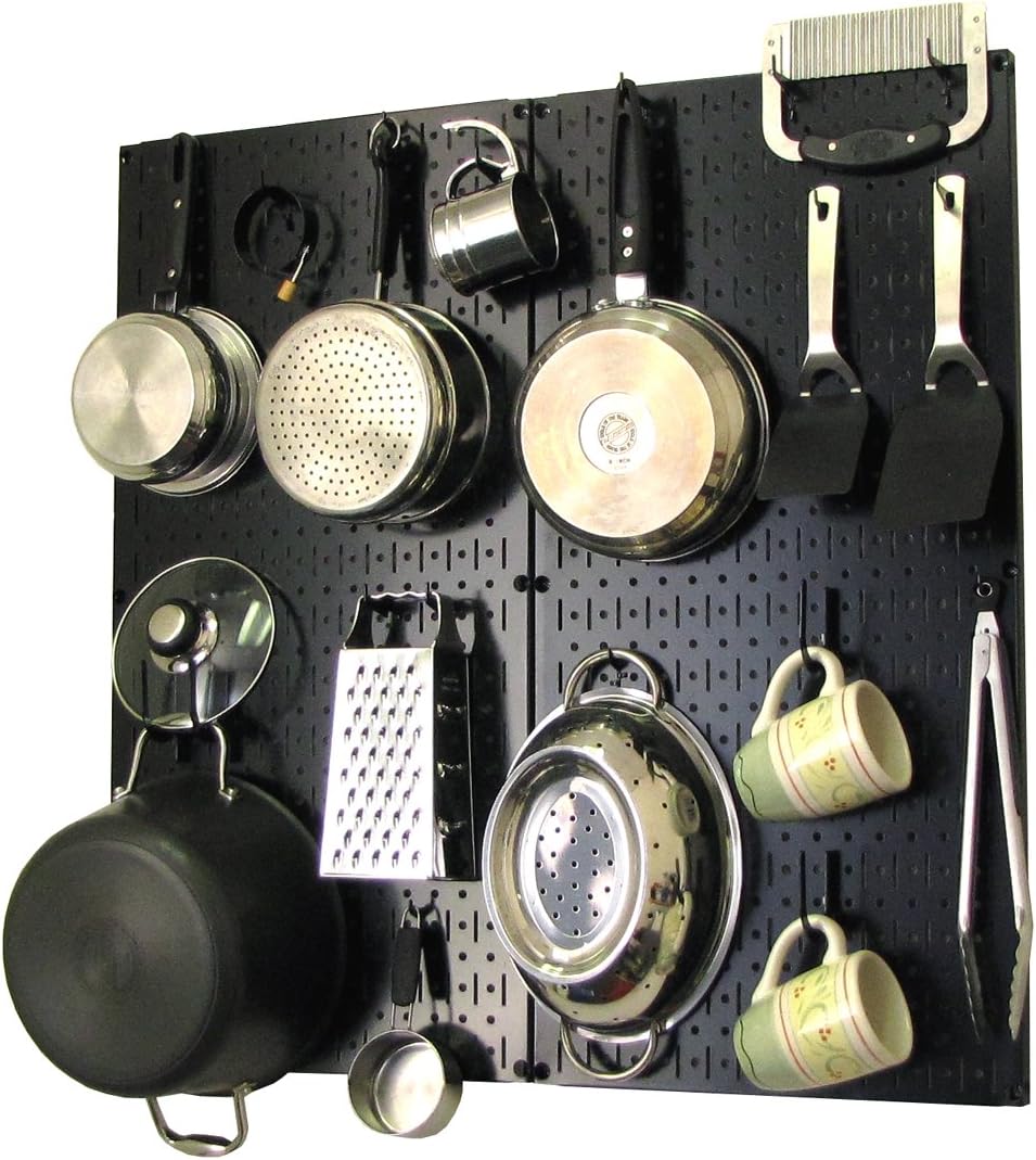 Wall Control Kitchen Pegboard Organizer Pots and Pans Pegboard Pack Storage and Organization Kit with Black Wall Board and Red Accessories
