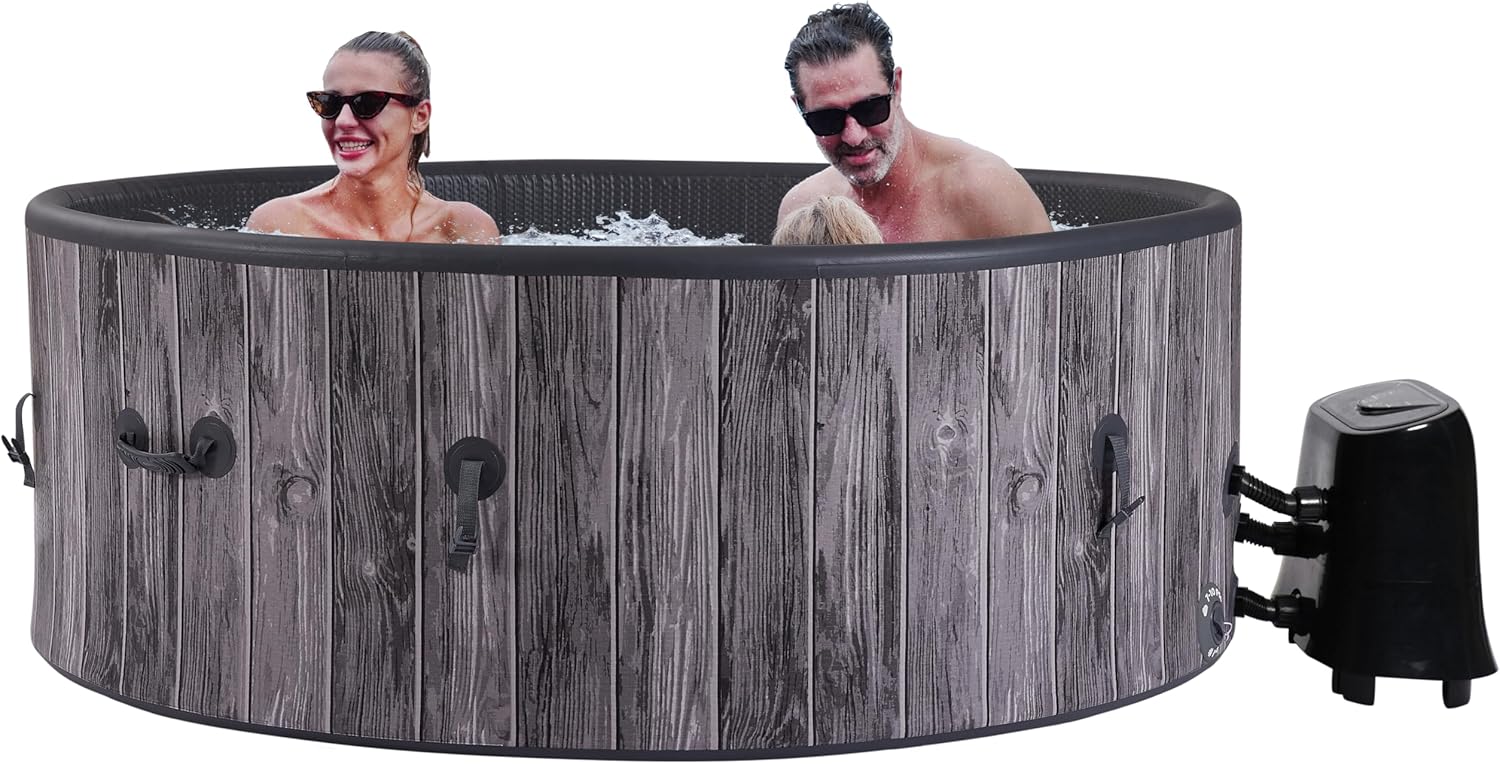 Portable Hot Tub 4-6 Person, Inflatable Hottub with Energy Efficient Spa Cover, 130 Air Jets with Heater Pump, Outdoor Spa for Relaxation, Cup Holder, 2 Filters, 1 Hand Pump, Round