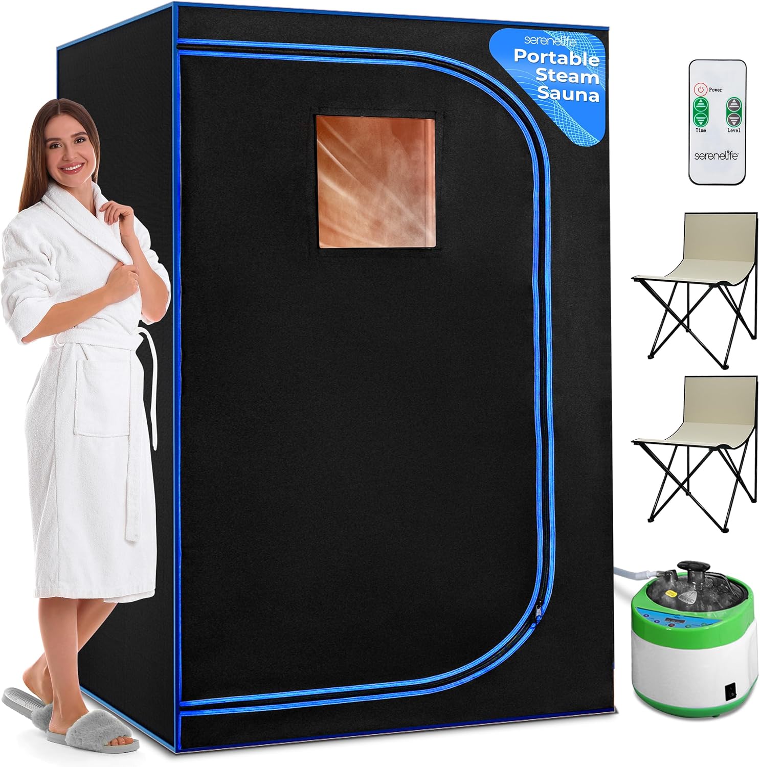 SereneLife SLISAU35BK Full Size Portable Steam Sauna –Personal Home Spa, 71