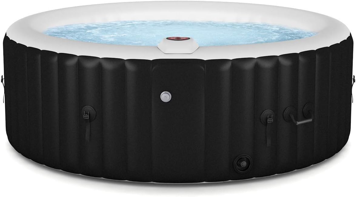 Goplus 4-6 Person Outdoor Spa Inflatable Hot Tub for Portable Jets Bubble Massage Relaxing with Accessories Set (4-Person, Black)