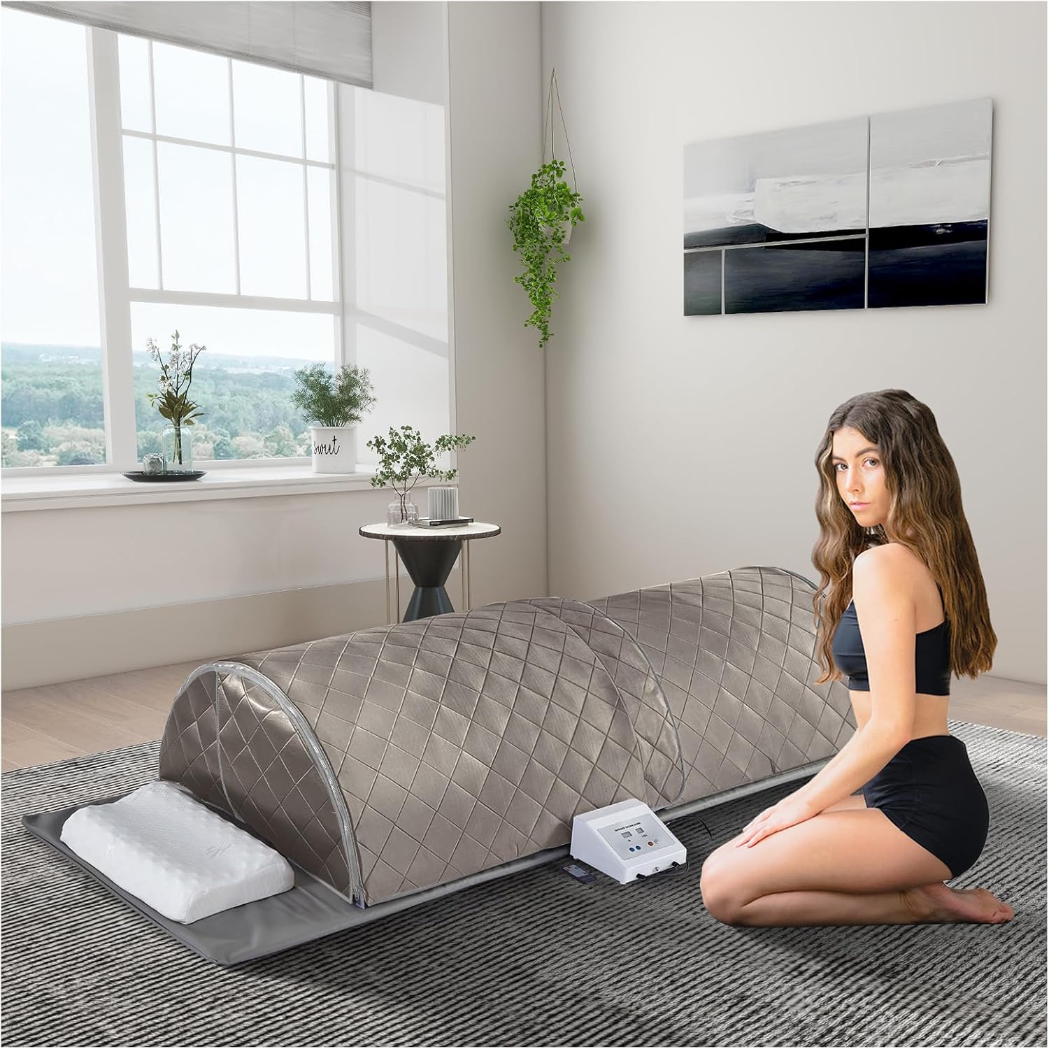 ZONEMEL Personal Infrared Sauna Dome for Home Spa, 360 Degree Coverage Lying Down Hot Carbon Sauna, Portable Full Body Sauna with Pillows and Mat, Dry Heat
