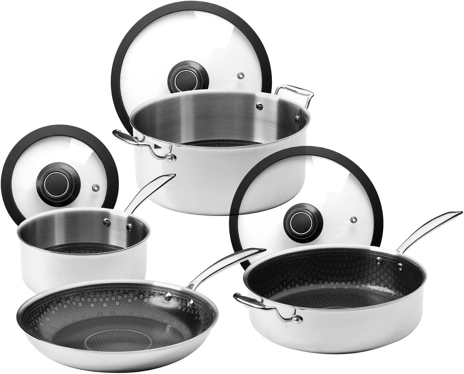 Black Cube CeramicQR Cookware - Made in France 7-Piece Quick Release Nonstick Set for Induction Cooktops - 11-Inch Fry Pan, Sauté Pan & Stockpot, 8-Inch Saucepan with Lids - Ceramic Cookware Set