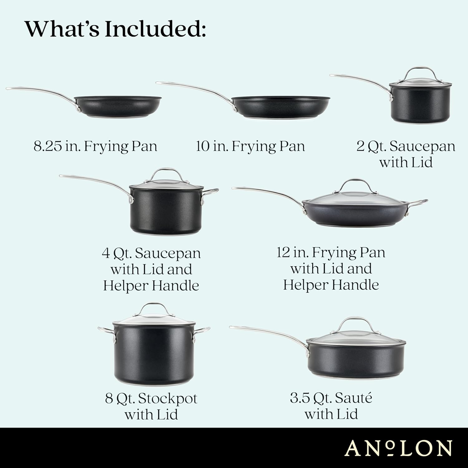 Anolon X Hybrid Nonstick Nonstick Cookware Induction Pots and Pans Set, 12 Piece - Charcoal Gray