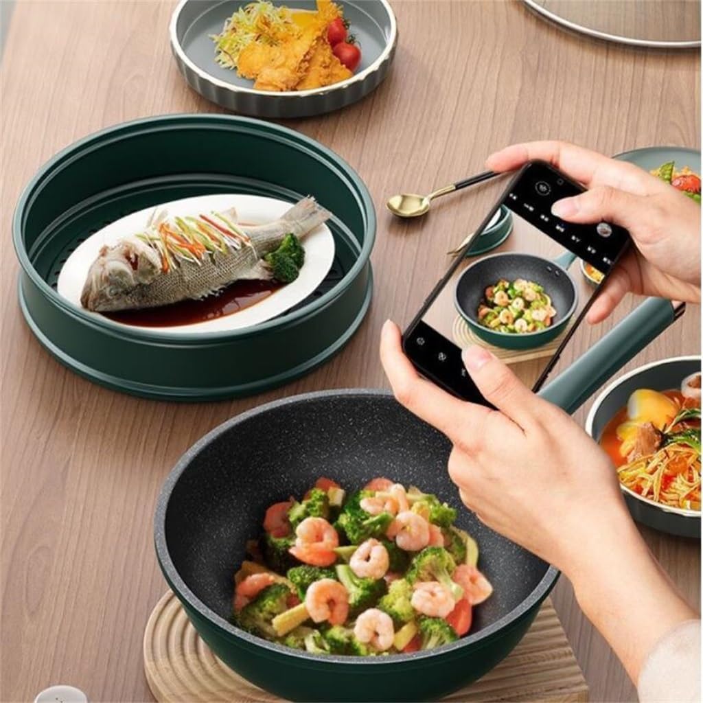 Stir Fryer, Flat Bottomed, Non Stick Pan, Steamer, Household Kitchen Utensils