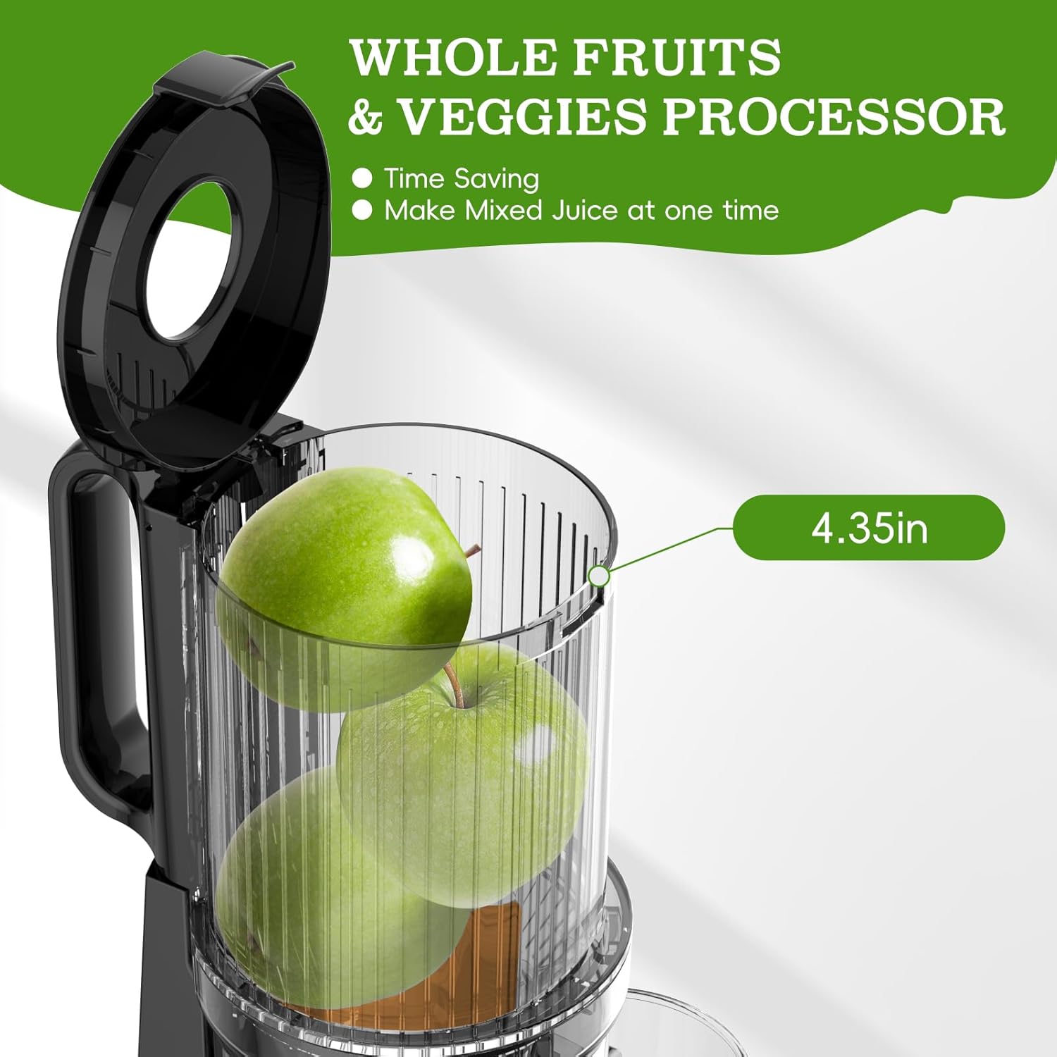 Cold Press Juicer, Juicer Machines with 4.35'' Wide Feed Chute, Stainless Steel Masticating Juicers Easy to Clean, Ergonomic Operational Panel Design, High Juice Yield, Golden Knob