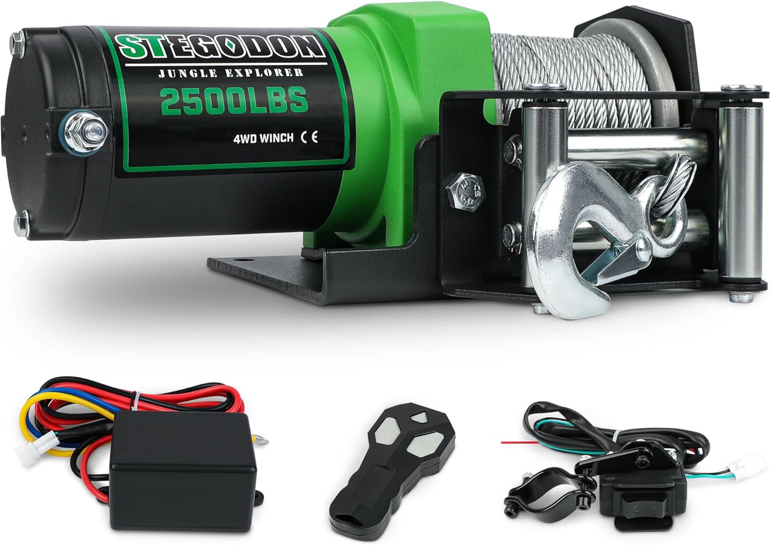 2500 lb. ATV/UTV Electric Winch, 12V Waterproof Steel Cable Winch,Electric Winch with Wired Remote and Wireless Remote for ATV UTV Towing,Boat,Off-Road