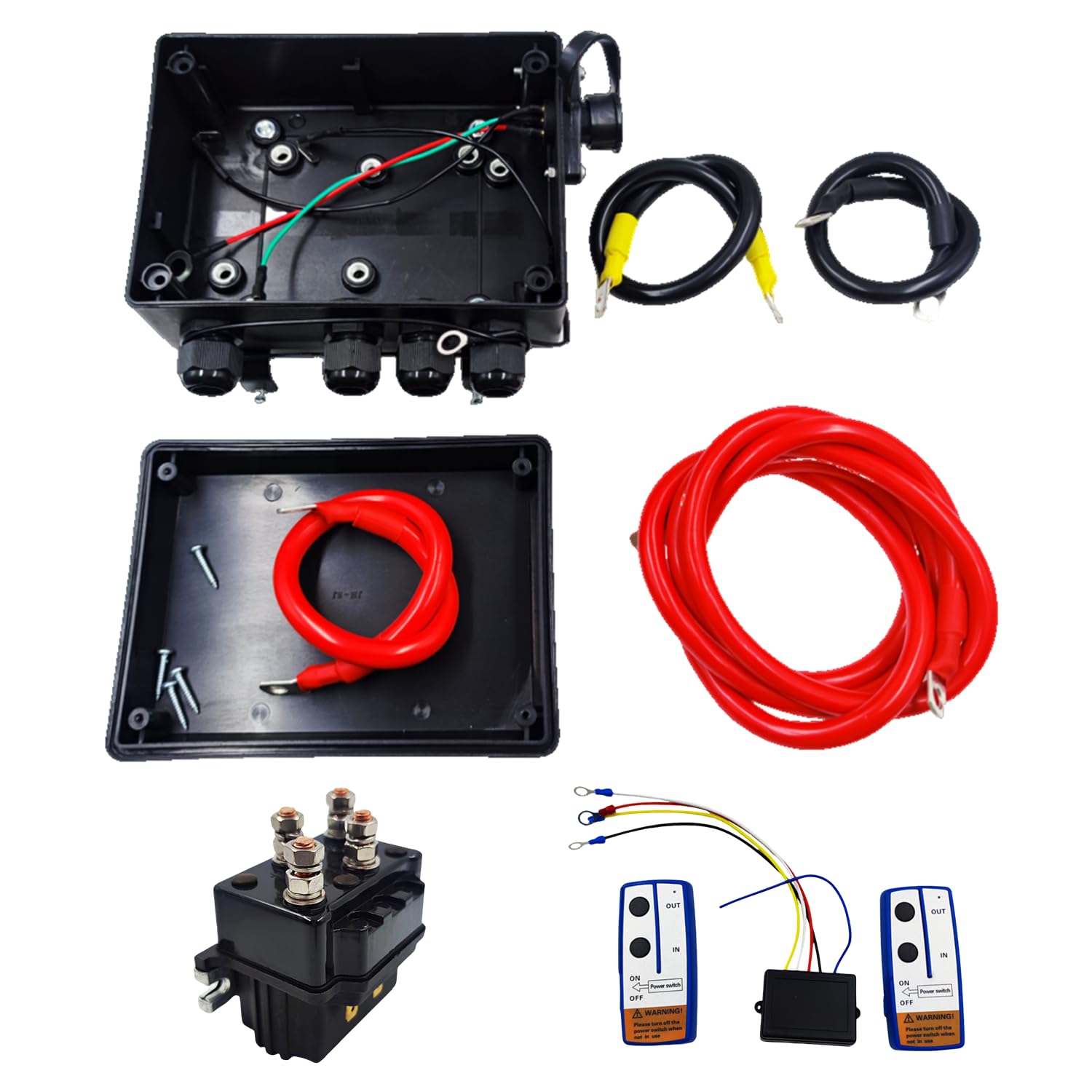 12V 500A Winch Solenoid Relay Controller Contactor 12000LB Max w/Pre-Wired Box Wireless Winch Remote Control Set Twin Switch Handset for ATV UTV SUV Jeep 4x4 Vehicles 12V Trailer