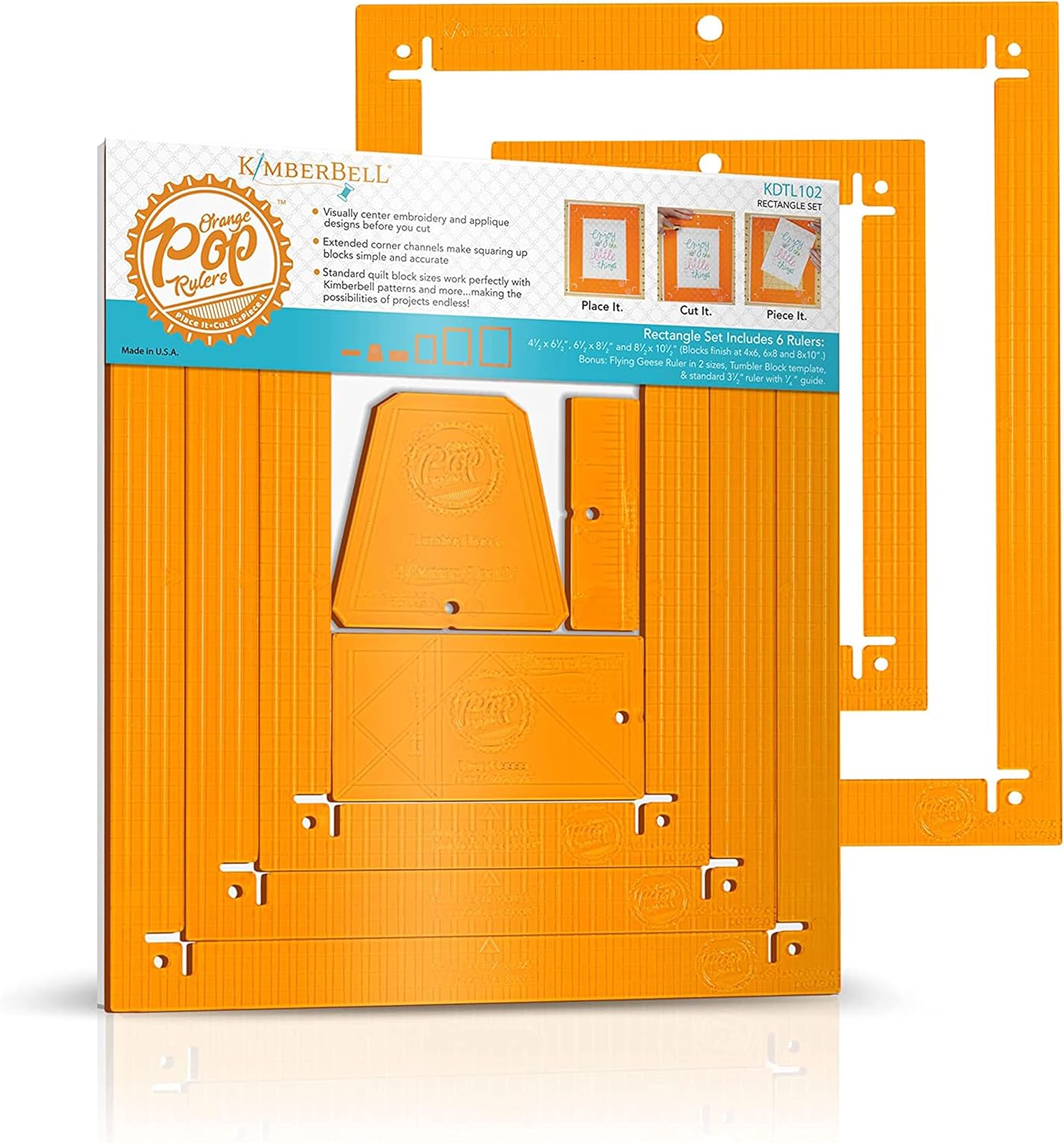 Kimberbell Orange Pop Quilting Rulers - Rectangle Set of 6 - Quilt Rulers for Cutting Quilt Blocks, Non-Slip, Bonus Quilting Rulers Included