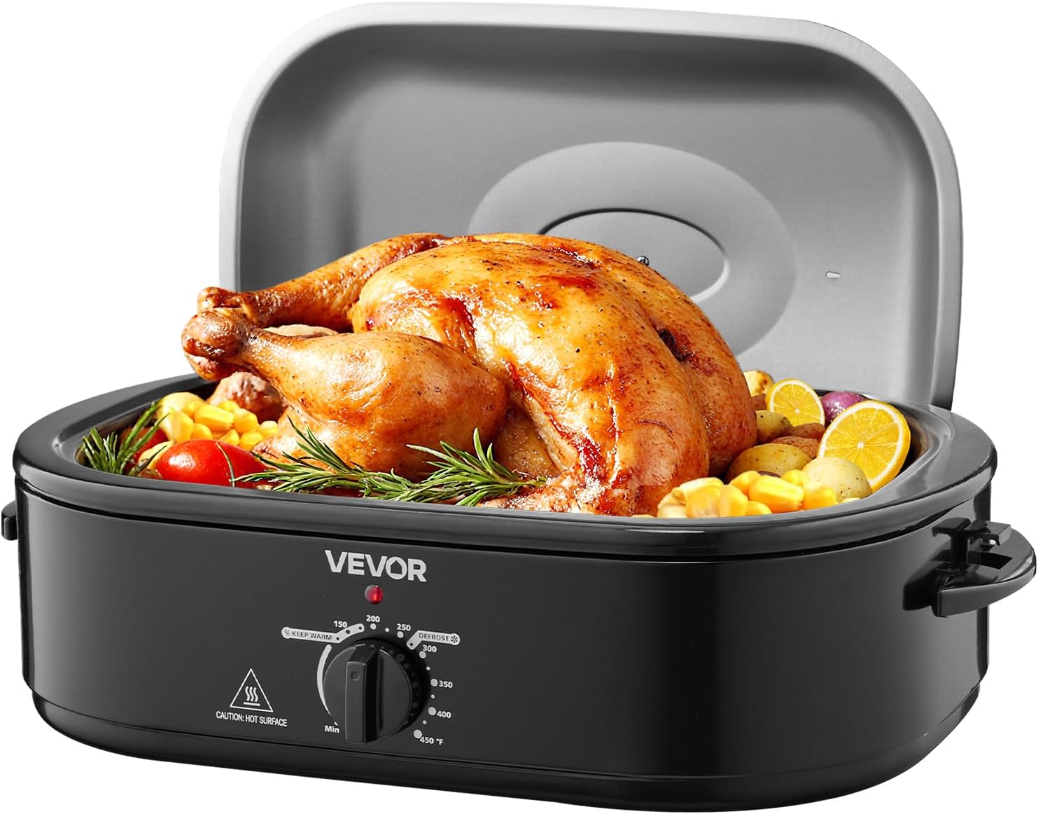 VEVOR Roaster Oven, 22QT Electric Roasting Pan, 150-450℉ Adjustable Temperature Multifunctional Electric Roaster Oven with Self-Basting Lid, Defrost & Warm Function for Holiday Meal, Fits 26lb Turkey
