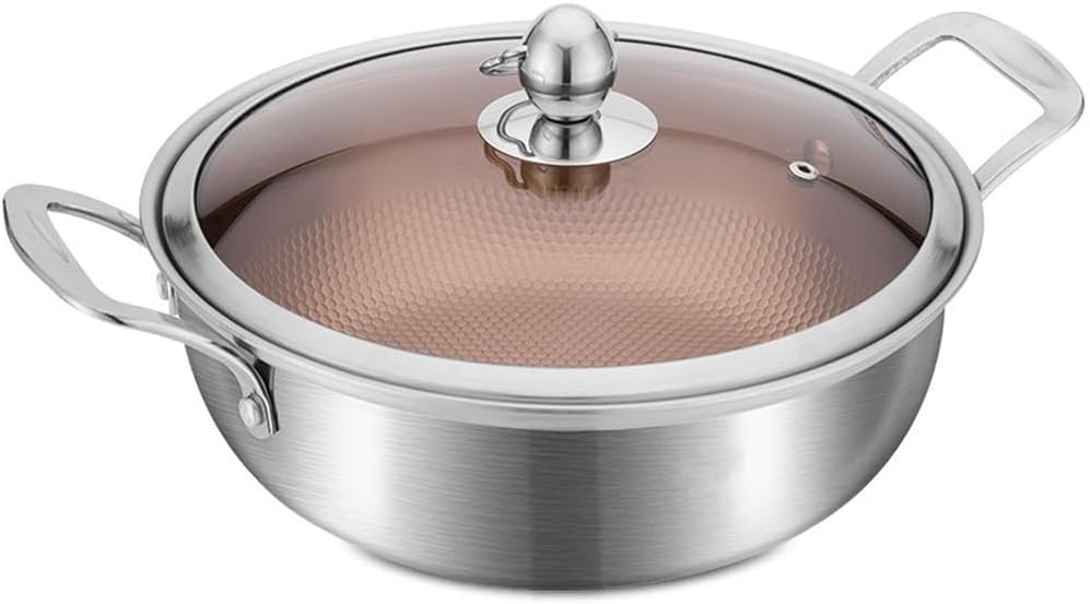 Nonstick Hot Pot With Temped Glass Lid Aluminum Stock Soup With Heat Resistant Handle Chinese Hotpot