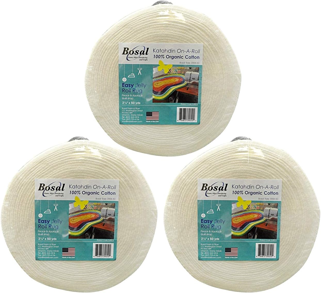 Bosal Katahdin On-A-Roll Organic Cotton Batting 2-1/4 inches by 50 Yards, 3 Pack