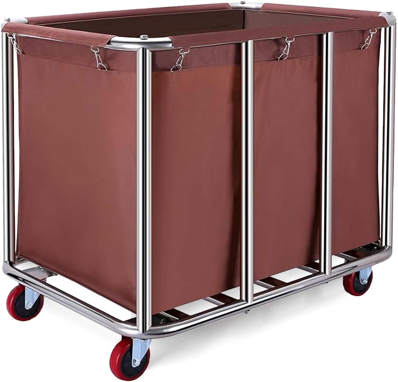 Commercial Laundry Cart with Wheels, 470L Industrial Rolling Laundry Basket, Large Heavy Duty Laundry Sorter with Watertight Oxford Bag & Sturdy Steel Frame for Home, Hotel, Hospital, 440 lbs (Brown)