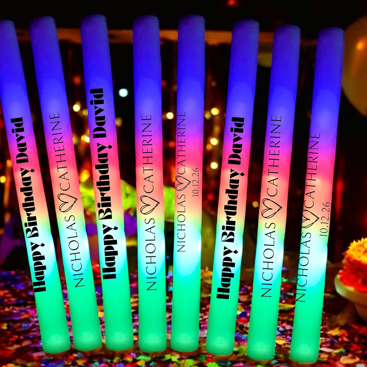 Custom Foam Light Up Sticks 40 Pack, Personalized Text LED Light Sticks For Any Occasion, Glow Sticks For Weddings, Birthdays, Dance Floor Props, 3 Modes Flashing Glow Wands