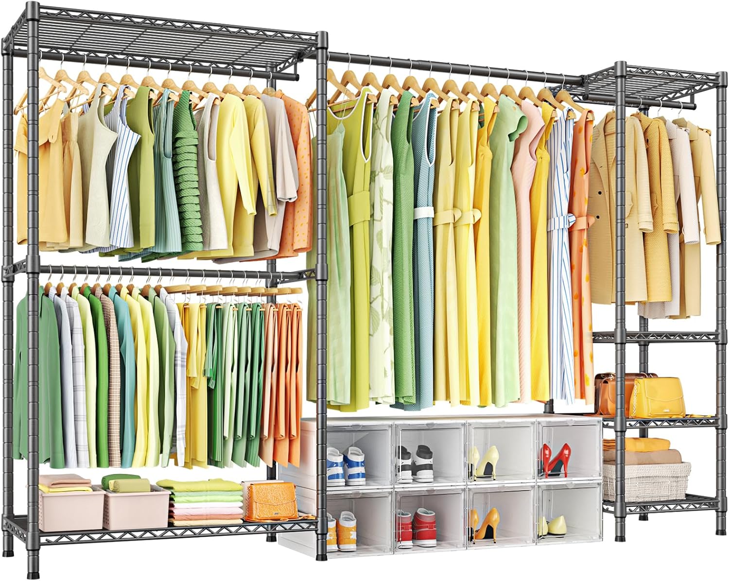 Ulif E10 Clothes Rack（With Stretchable Hanger Rod）Freestanding Clothing Racks for Hanging Clothes，Adjustable Closet Organizer System，Portable Garment Rack 73-97