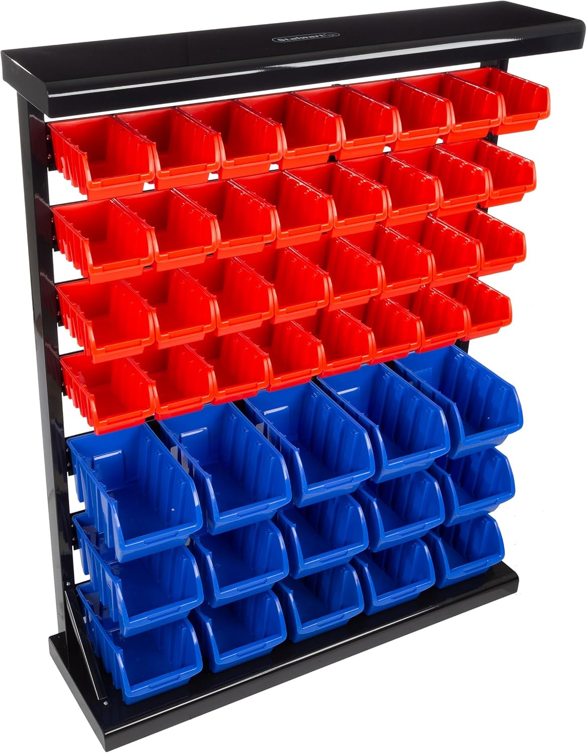 Stalwart 47-Bin Garage Organization Rack (15 Large, 32 Small) - Tabletop or Wall Mount Steel Rack with Removable Stackable Garage Storage Bins, Small Parts Organizer for Hardware or Office Supplies
