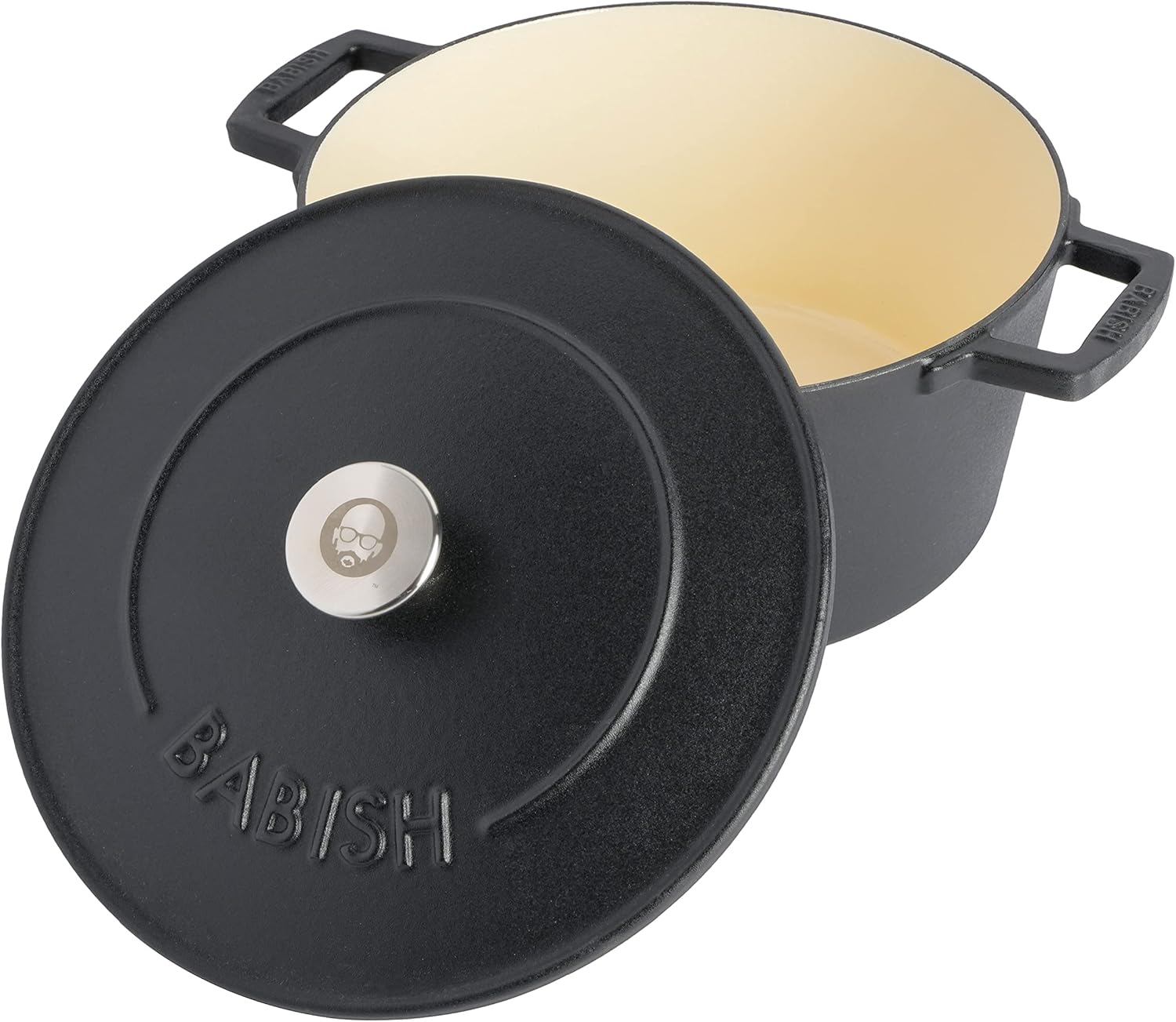 Babish Round Enamel Cast Iron Dutch Oven w/Lid, 6-Quart, Matte Black