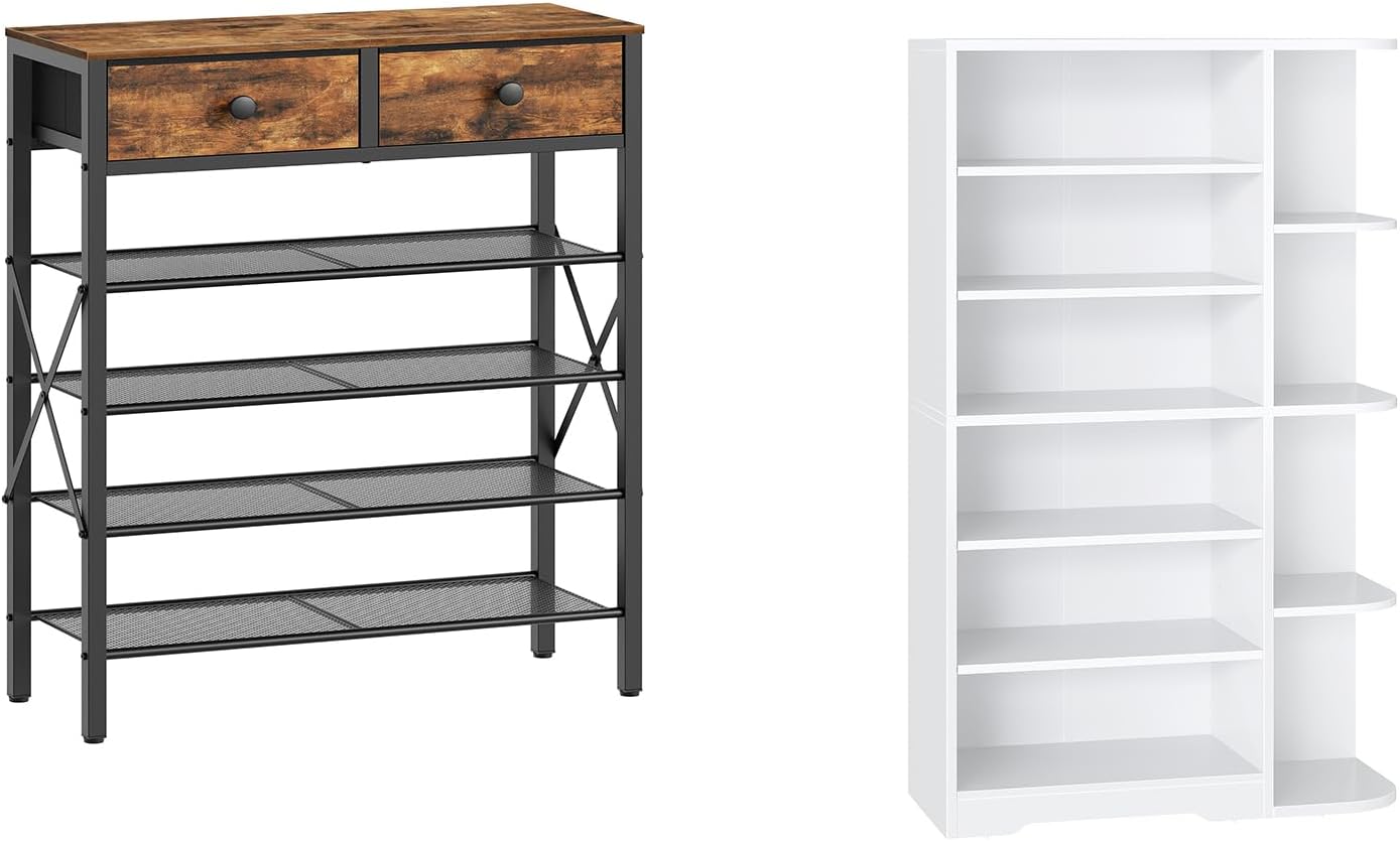 5 Tier Shoe Rack, Large Capacity Shoe Storage Organizer, 7-Tier Wooden Shoe Cabinet with Open Storage, SS25BRY1N1-SC02WT