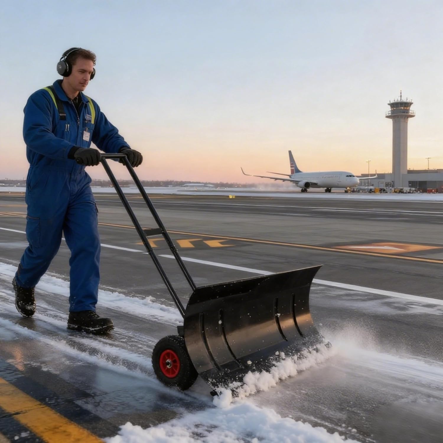 Large 40 in W Heavy Duty Snow Shovel for Driveway Ergonomic Handle, Carbon Steel Blade w/Adjustable Angle for Easy Driveway & Pavement Clearing, Snow Shovel with 17 Inch Blade Large