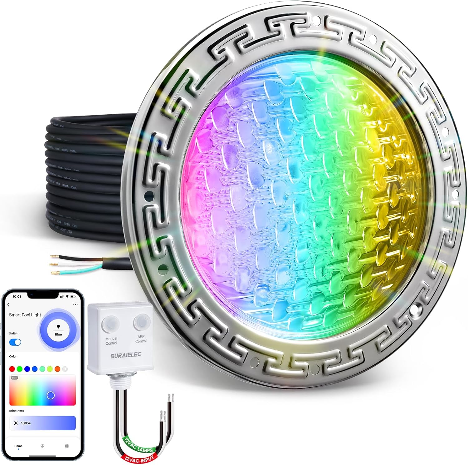 SURAIELEC 6 Inch LED Spa Light for Inground Pools, 12V Smart Wi-Fi RGB Pool Light, APP & Voice Control, Fits Pentair Hayward Small Wet Niches, 50 Ft Cord